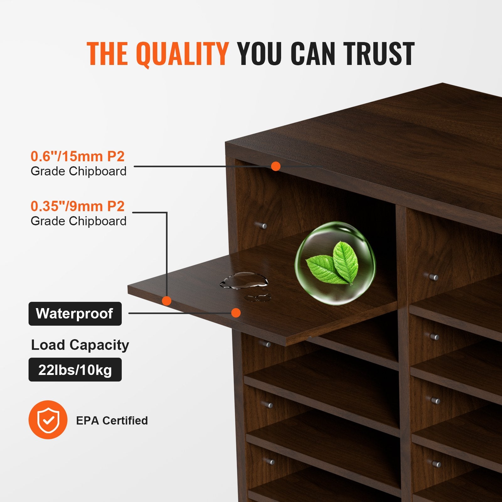 VEVOR Wood Literature Organizer Adjustable File Sorter 24 Compartments Brown