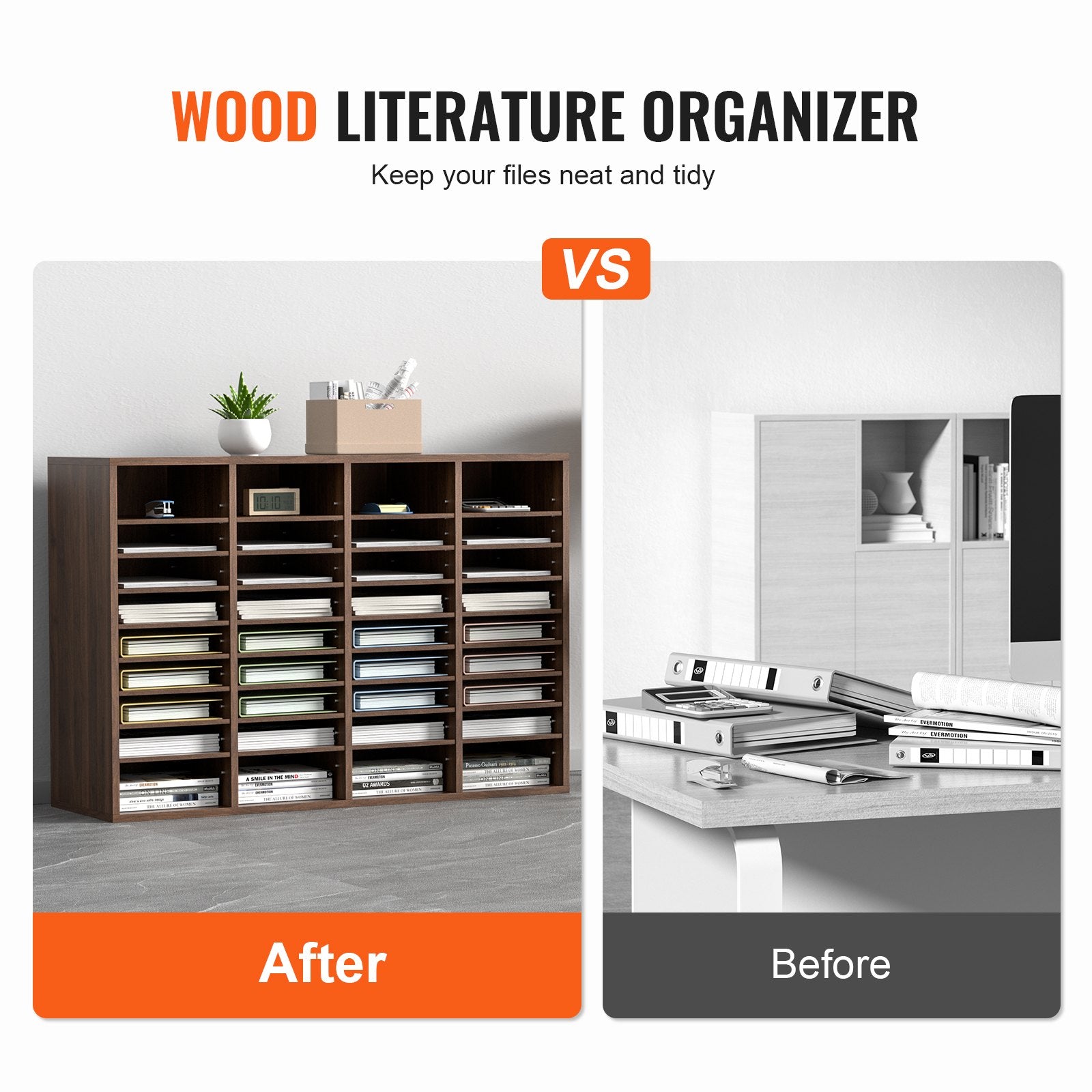 VEVOR Literature Organizers, 36 Compartments Office Mailbox with Adjustable Shelves, Wood Literature Sorter 997x305x680 mm for Office, Home, Classroom, Mailrooms Organization, EPA Certified Brown