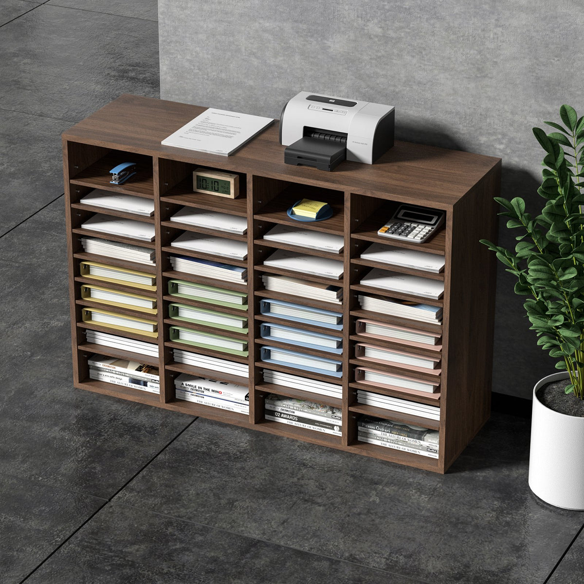 VEVOR Literature Organizers, 36 Compartments Office Mailbox with Adjustable Shelves, Wood Literature Sorter 997x305x680 mm for Office, Home, Classroom, Mailrooms Organization, EPA Certified Brown