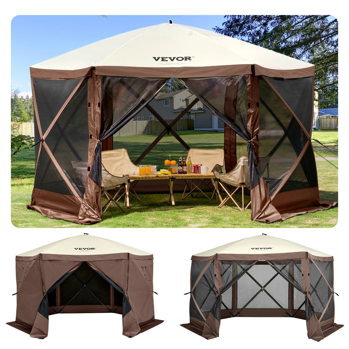 VEVOR Pop-up Camping Gazebo Camping Canopy Shelter 6 Sided 10&#39; x 10&#39; Sun Shade