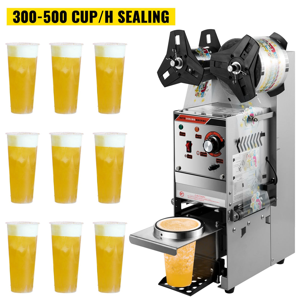 VEVOR Semi-automatic Cup Sealing Machine Cup Sealer Silver 300-500 Cups/Hour