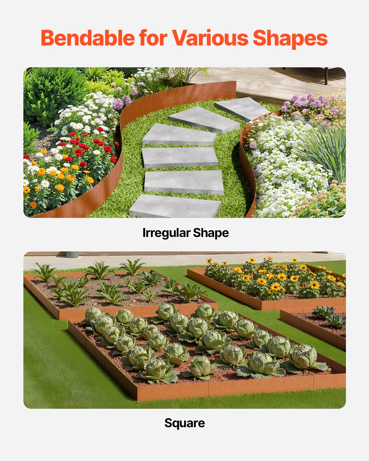 VEVOR Steel Landscape Edging, 6 Packs 40 x 8 in Weather-Resistant & Pre-Rust Metal Landscape Edging, Bendable Garden Edging Border, Lawn Edging for Flower Bed Yard Pathway Divider