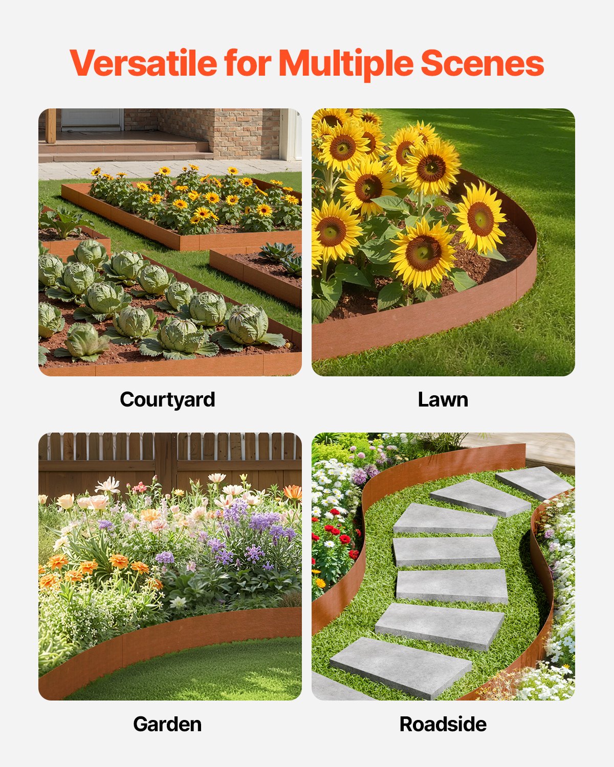 VEVOR Steel Landscape Edging, 6 Packs 40 x 6 in Weather-Resistant & Pre-Rust Metal Landscape Edging, Bendable Garden Edging Border, Heavy Duty Lawn Edging, Flower Bed Yard Pathway Divider
