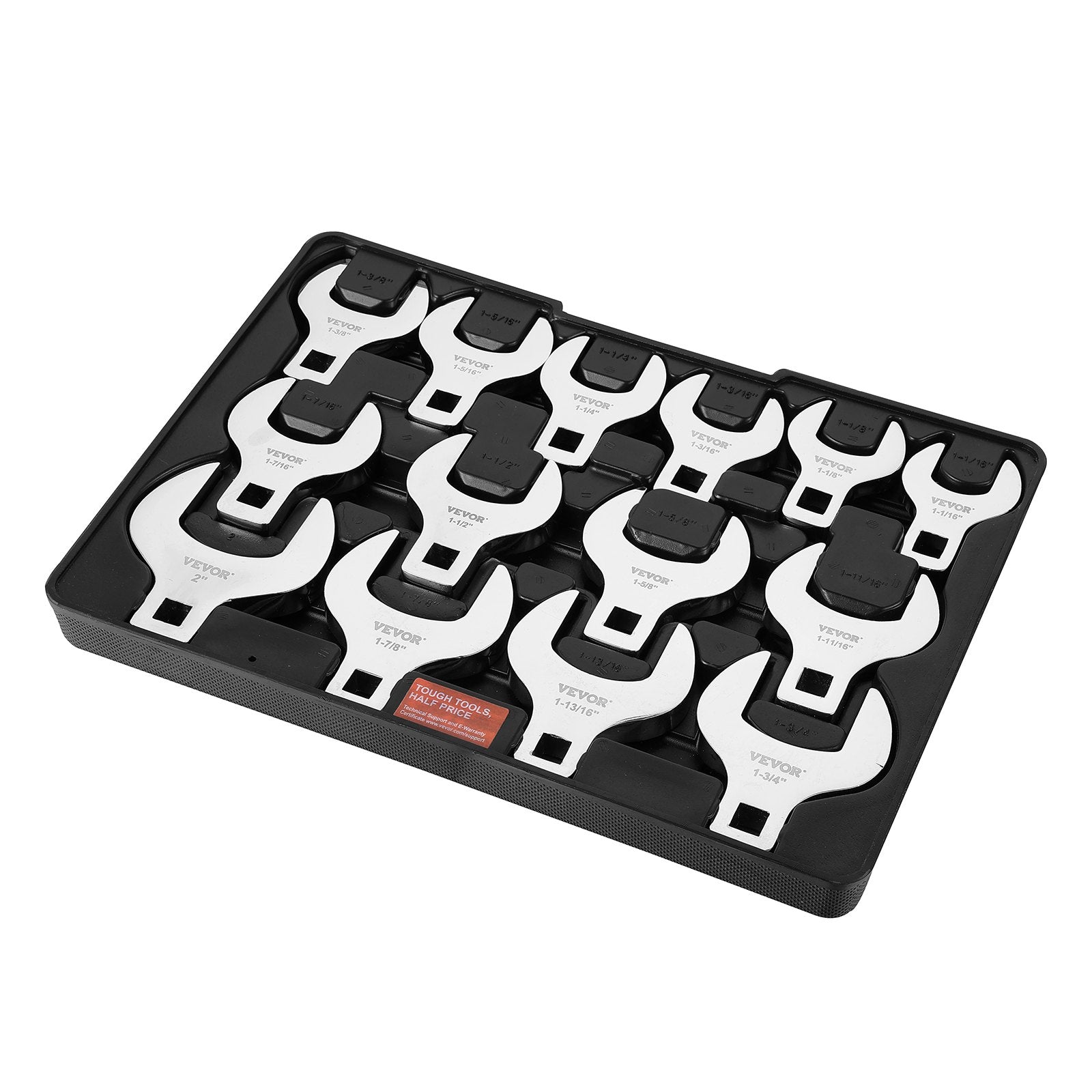 VEVOR Crowfoot Wrench Set, 1/2" Drive 14-Piece SAE (1-1/16" - 2") Crows Foot Wrench Set with Storage Tray, 40CR Material with Laser Etched Sizing, for Mechanical Maintenance or Repairs