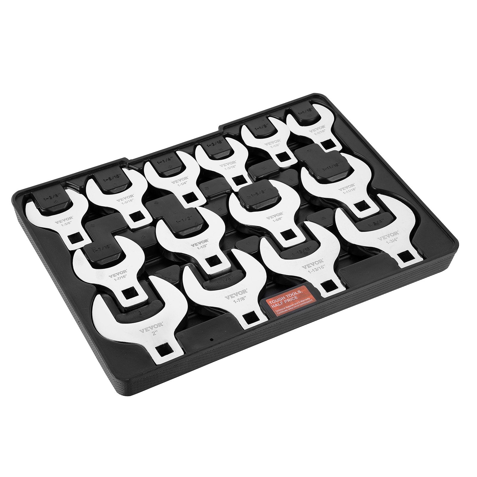 VEVOR Crowfoot Wrench Set, 1/2" Drive 14-Piece SAE (1-1/16" - 2") Crows Foot Wrench Set with Storage Tray, 40CR Material with Laser Etched Sizing, for Mechanical Maintenance or Repairs