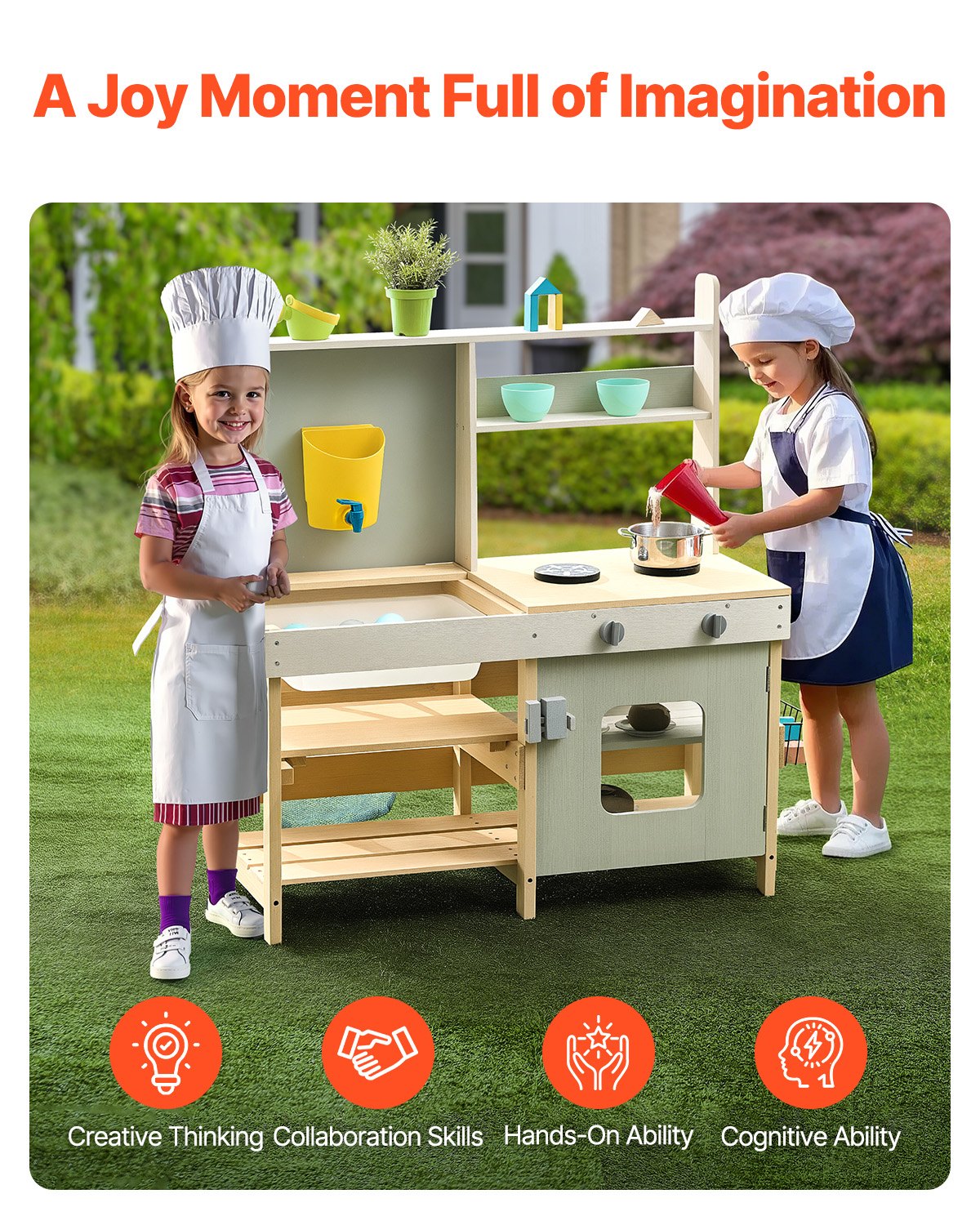 VEVOR Wooden Mud Kitchen Outdoor Toy Play Kitchen Set for Kids Pretend Playset