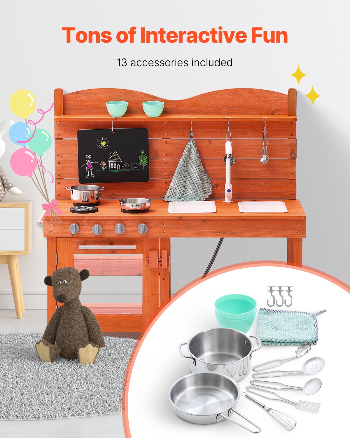 VEVOR Wooden Mud Kitchen Outdoor Toy Play Kitchen Set for Kids Pretend Playset