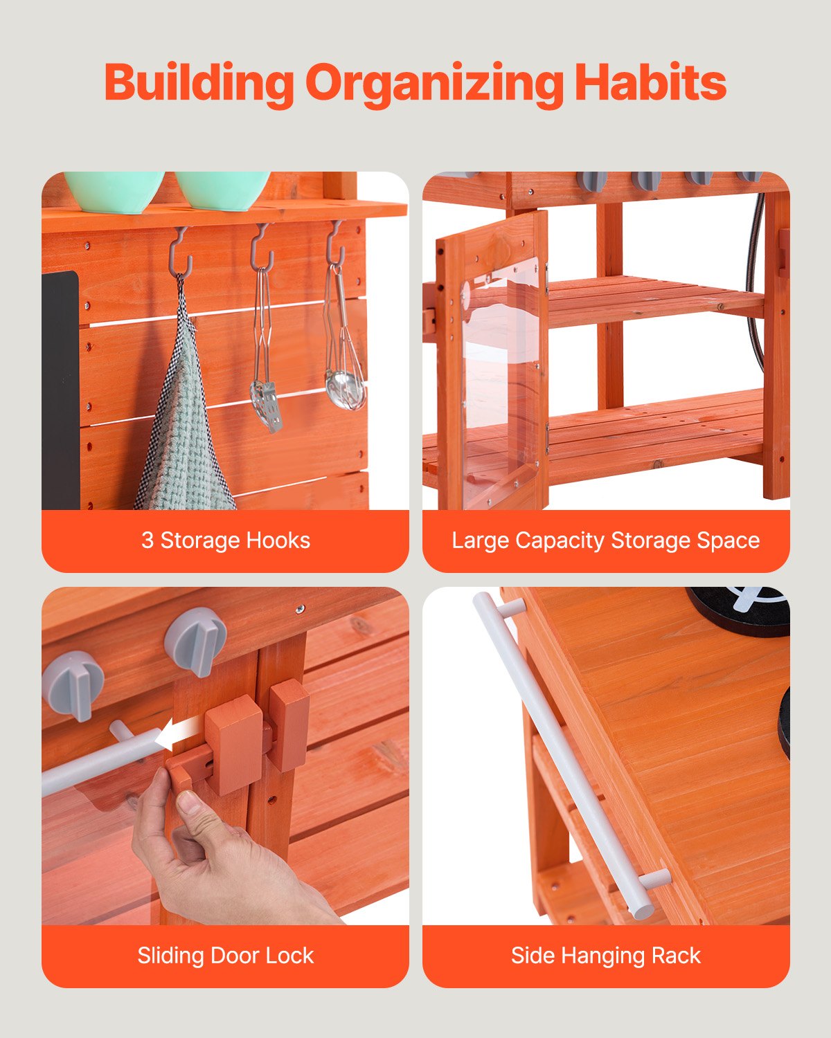 VEVOR Wooden Mud Kitchen Outdoor Toy Play Kitchen Set for Kids Pretend Playset