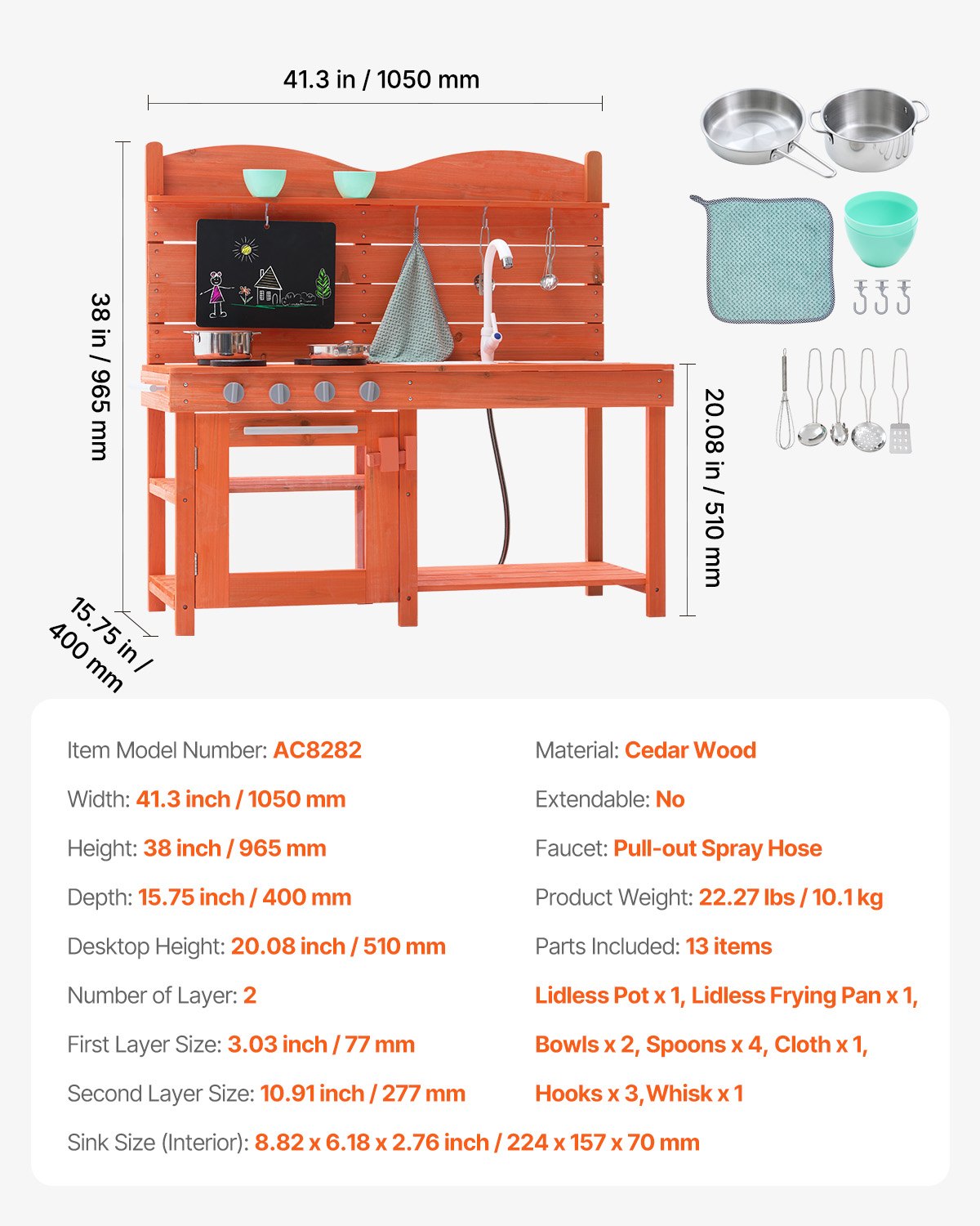 VEVOR Wooden Mud Kitchen Outdoor Toy Play Kitchen Set for Kids Pretend Playset