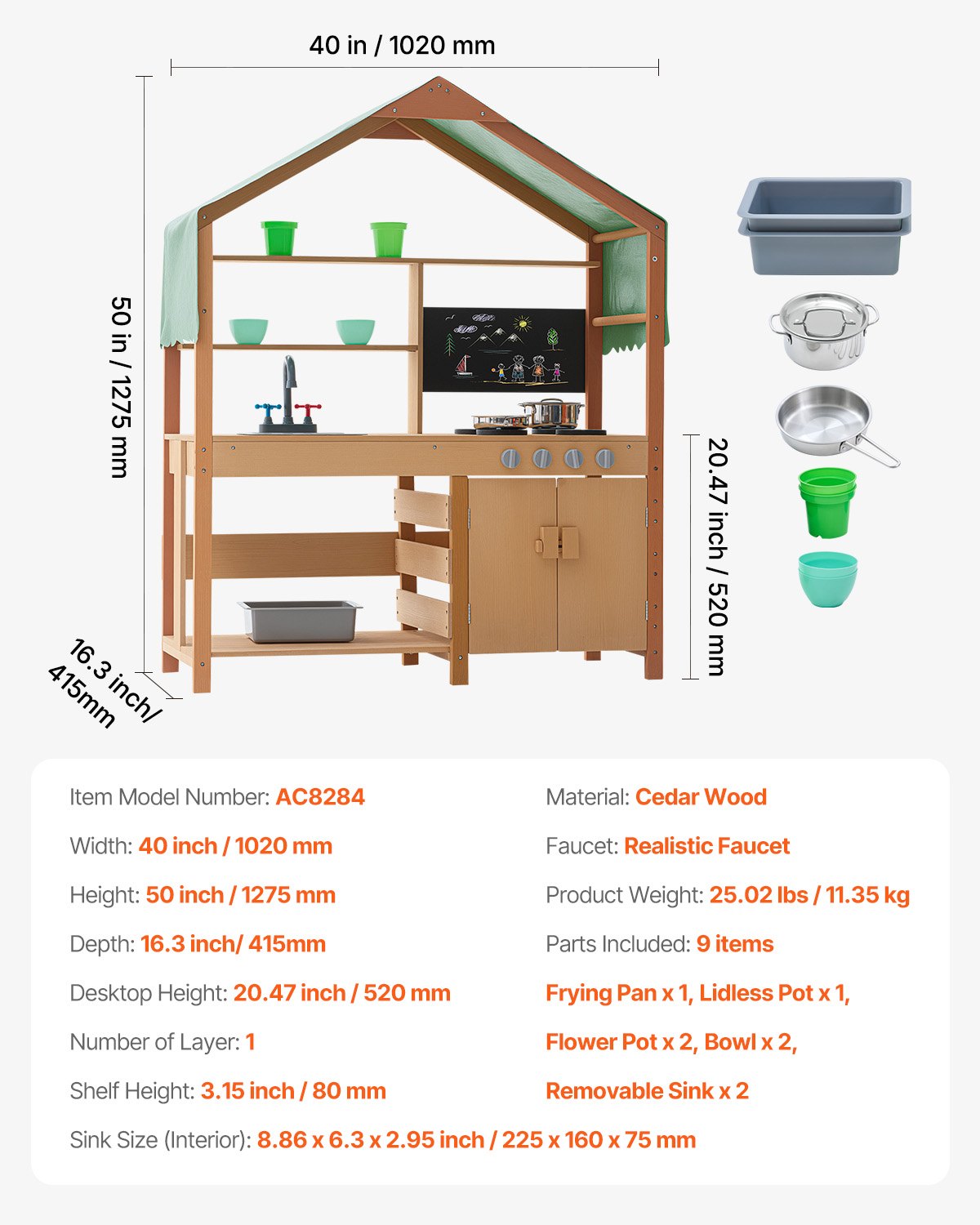 VEVOR Wooden Mud Kitchen Outdoor Toy Play Kitchen Set for Kids Pretend Playset