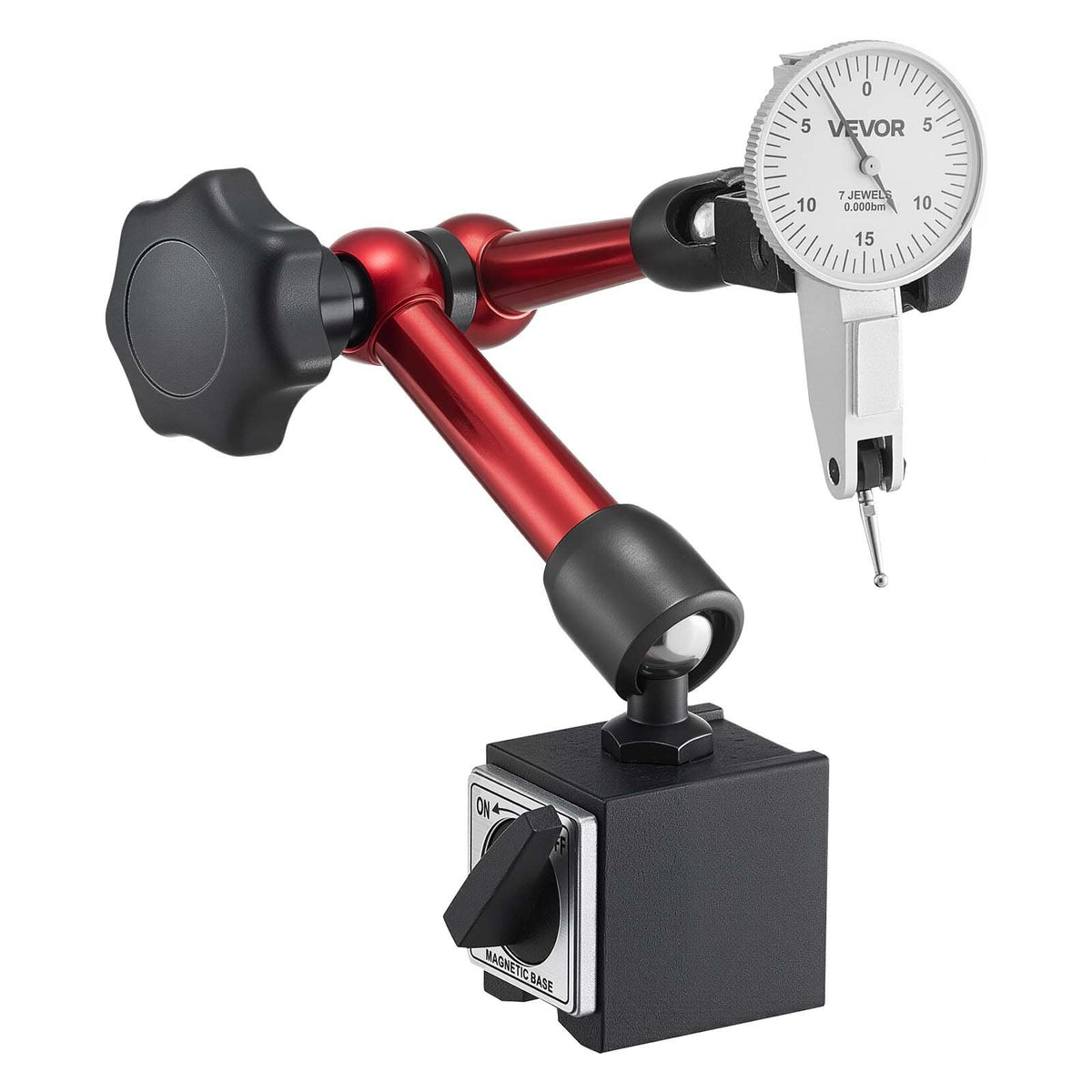 Dial Test Indicator with Universal Magnetic Base and Storage Case, 0.01 mm Accuracy, 0-0.76 mm Range, Micro Ball Handle for Narrow Area Measurement, Industrial Machining &amp; Inspection