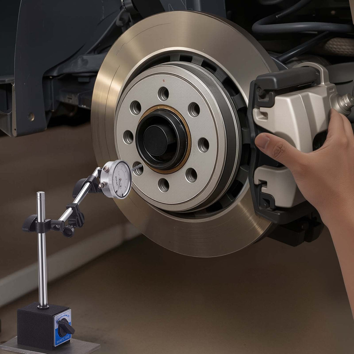 Dial Test Indicator with Dual Rod Stand and Storage Case, 0.03 mm Accuracy, 0-25.4mm Range, Fine Adjustable Long Arm, Non-Magnetic Centering Rods for Machine Set-Up, Narrow Area Measurement