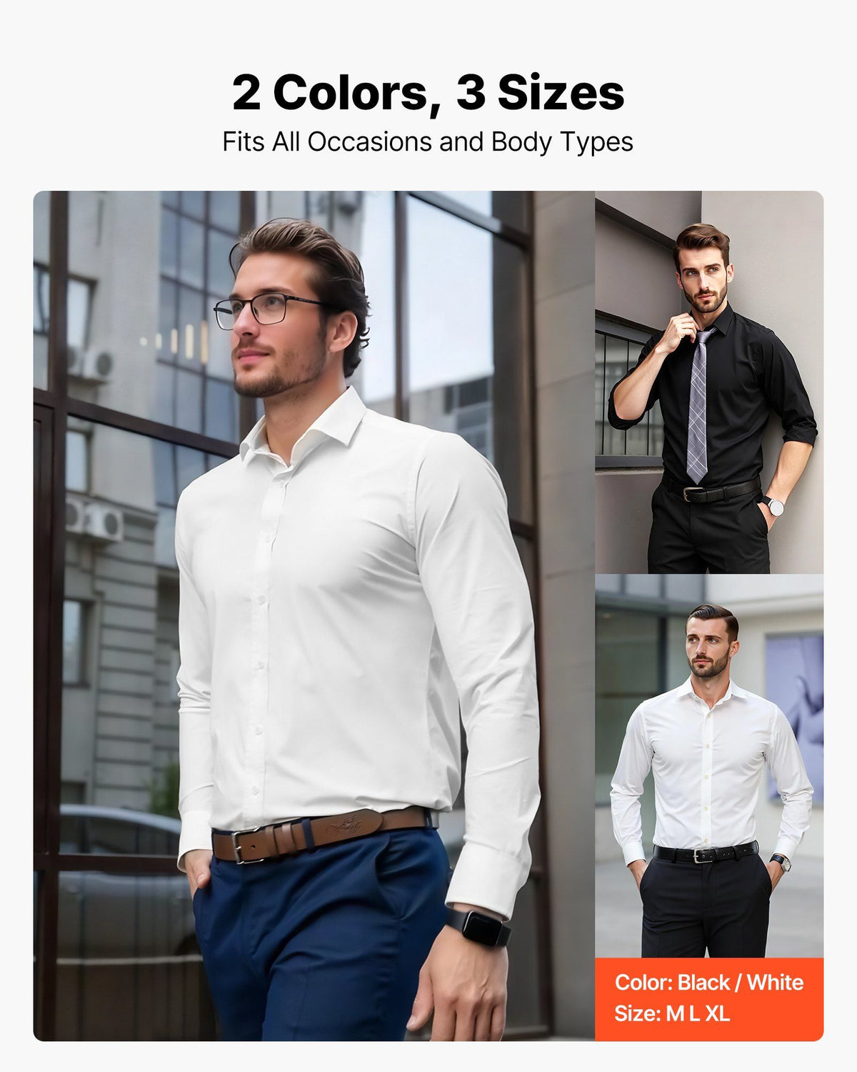 Men's Button Up Shirt, Mens Long Sleeve Wrinkle-free Button Down Dress Shirts, Slim Fit Soft Stretch Fabric for Business Casual or Formal, Work, Wedding, Dinner, White