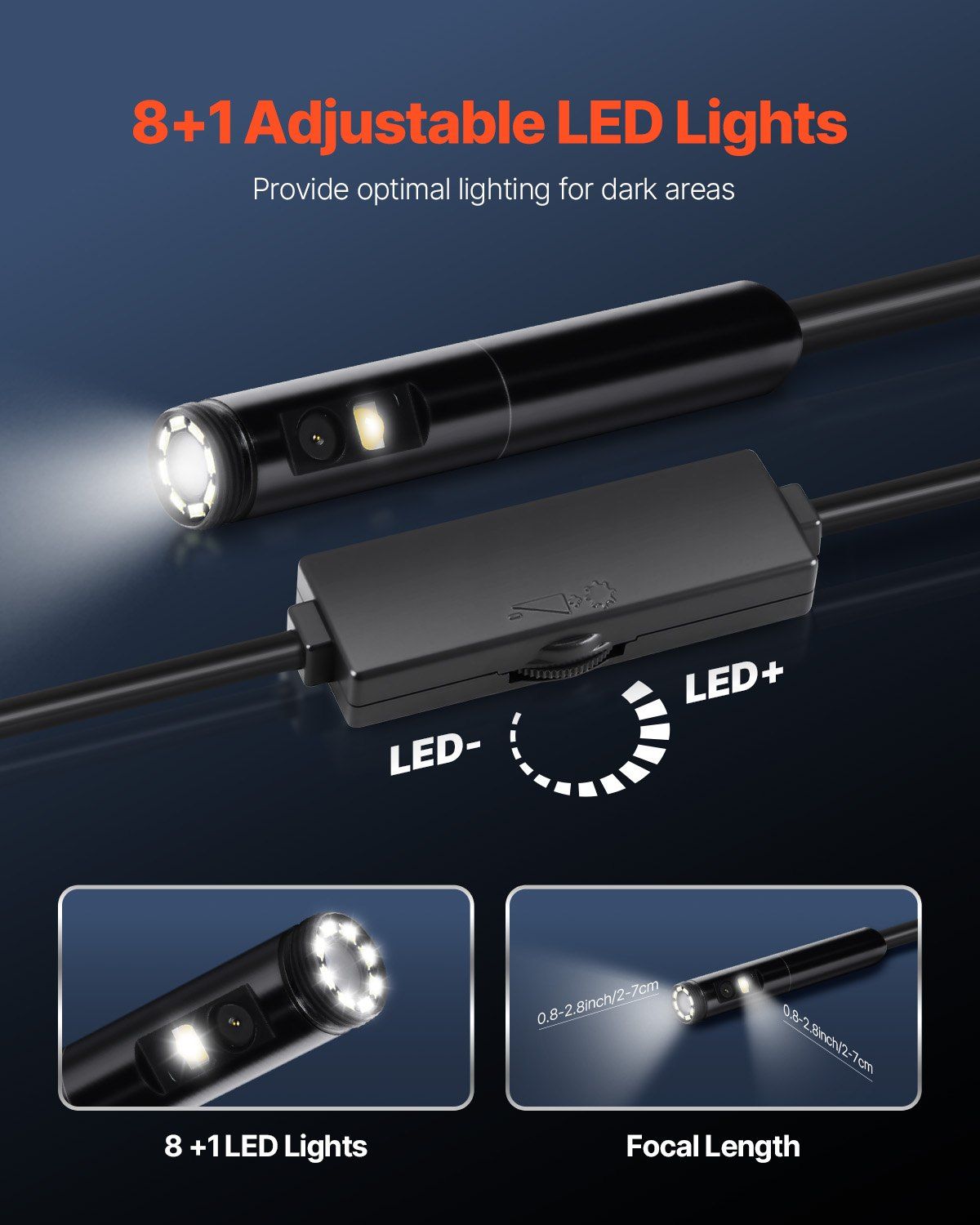 Endoscope Camera with Light, Dual Lens Borescope for Android & IOS, 1920P HD Inspection Camera with 8 + 1 LED Lights, 2X Zoom, 3m Snake Cable, IP67 Waterproof Snake Camera for Auto, Plumbing