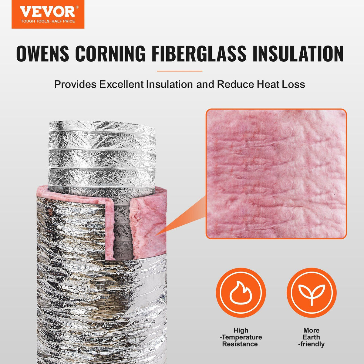 Dryer Vent Hose, 254MM Insulated Flexible Duct 7.62M Long with 2 Duct Clamps, Heavy-Duty Three Layer Protection for HVAC Heating Cooling Ventilation and Exhaust, R-6.0 Flame Resistance Value