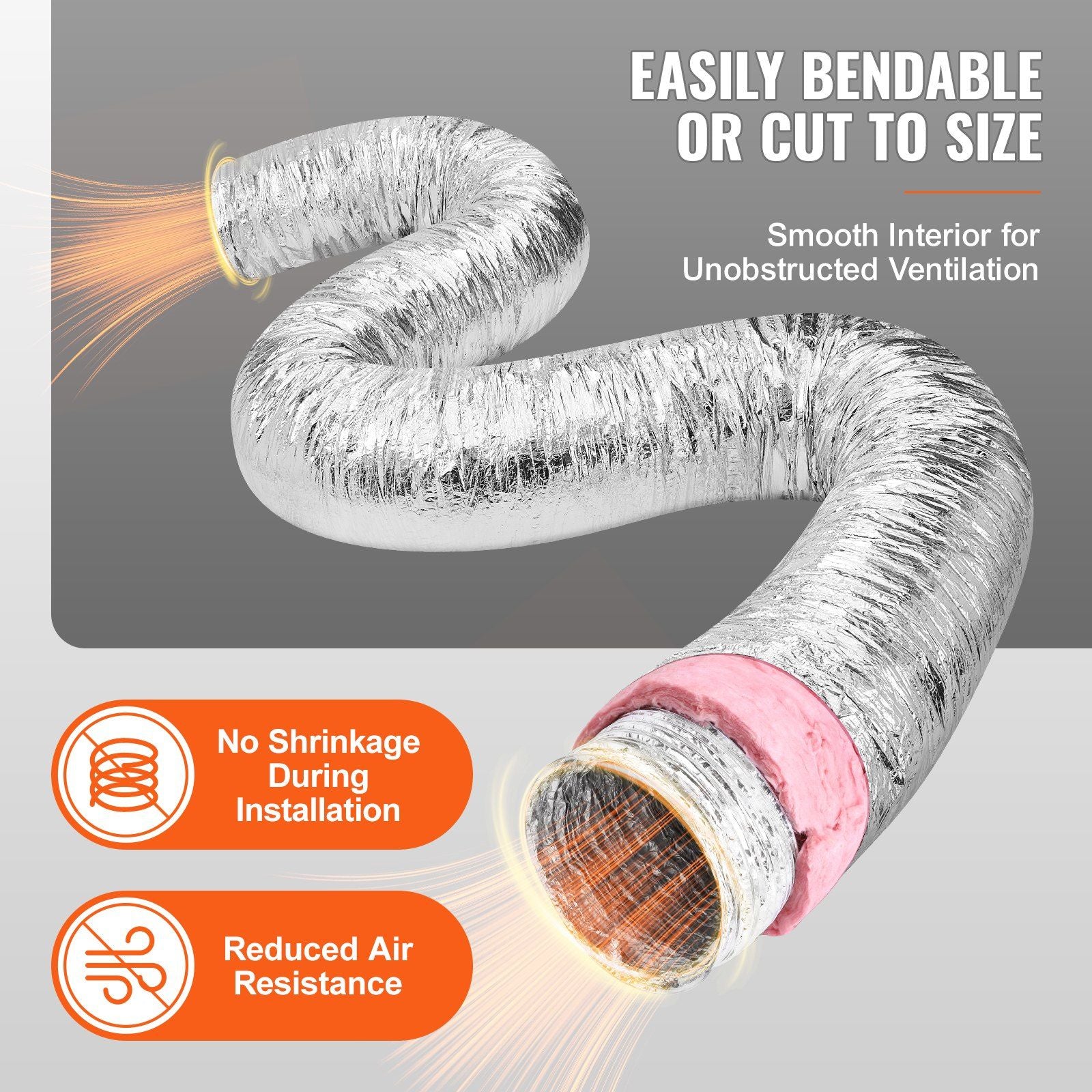 Dryer Vent Hose, 254MM Insulated Flexible Duct 7.62M Long with 2 Duct Clamps, Heavy-Duty Three Layer Protection for HVAC Heating Cooling Ventilation and Exhaust, R-6.0 Flame Resistance Value