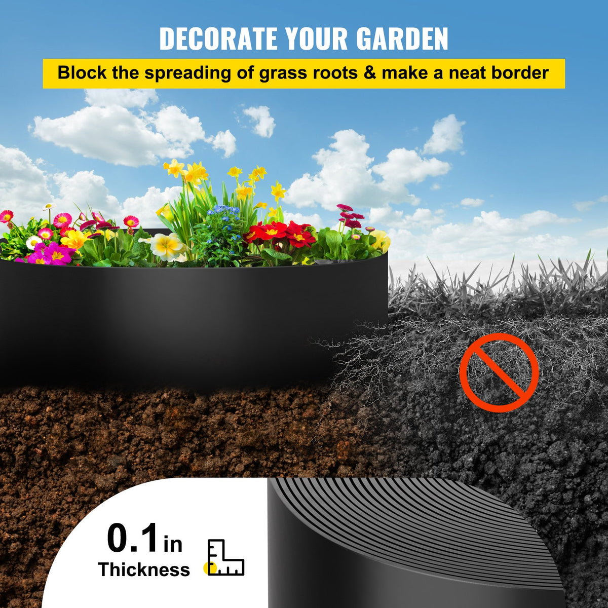 VEVOR Landscape Edging, 25.4cm Depth 91.44m Total Length, Recycled HDPE Coiled Terrace Board, Flexible Bender Border for Landscaping, Lawn, Garden, Yard, Against Invading Weeds, Black