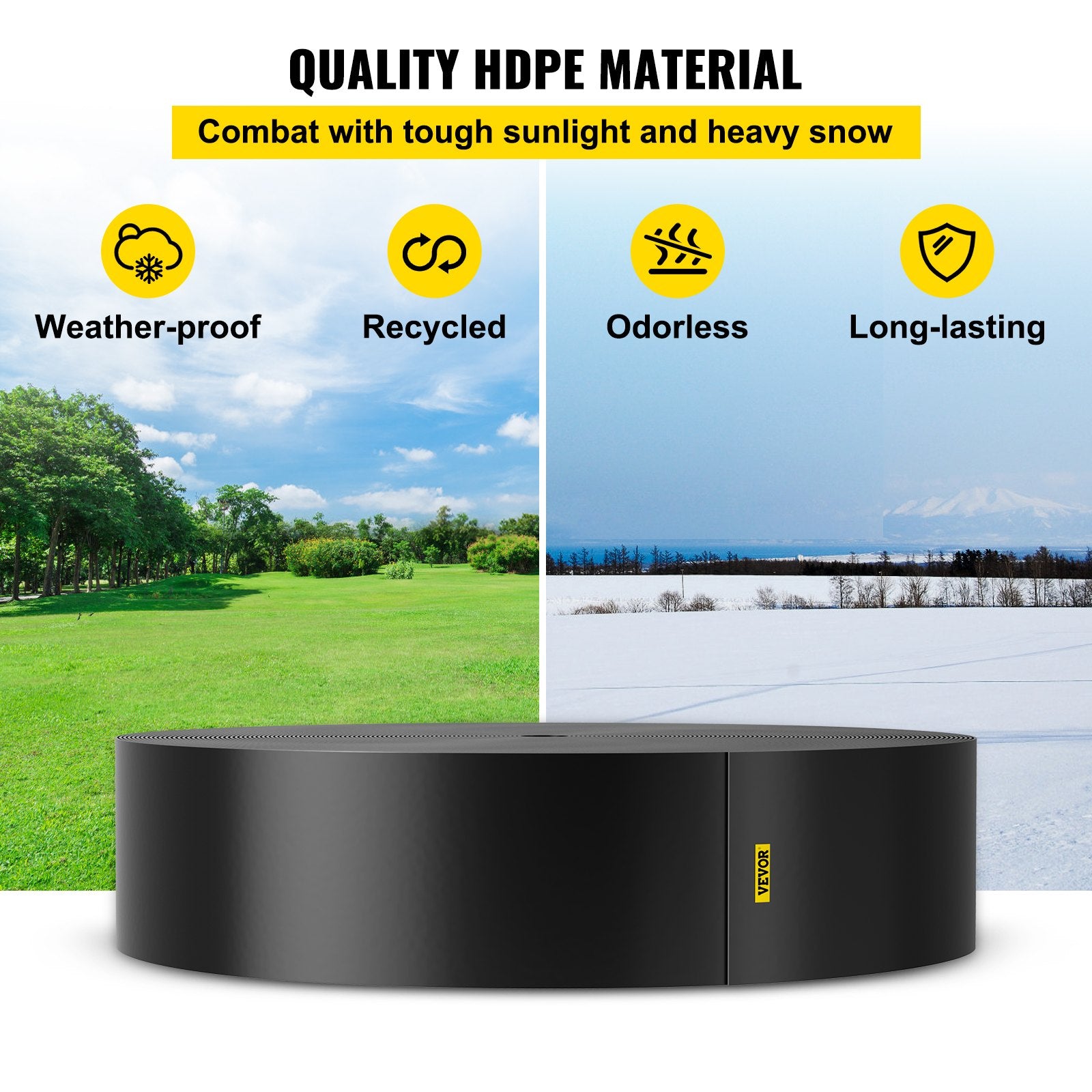VEVOR Landscape Edging, 25.4cm Depth 91.44m Total Length, Recycled HDPE Coiled Terrace Board, Flexible Bender Border for Landscaping, Lawn, Garden, Yard, Against Invading Weeds, Black