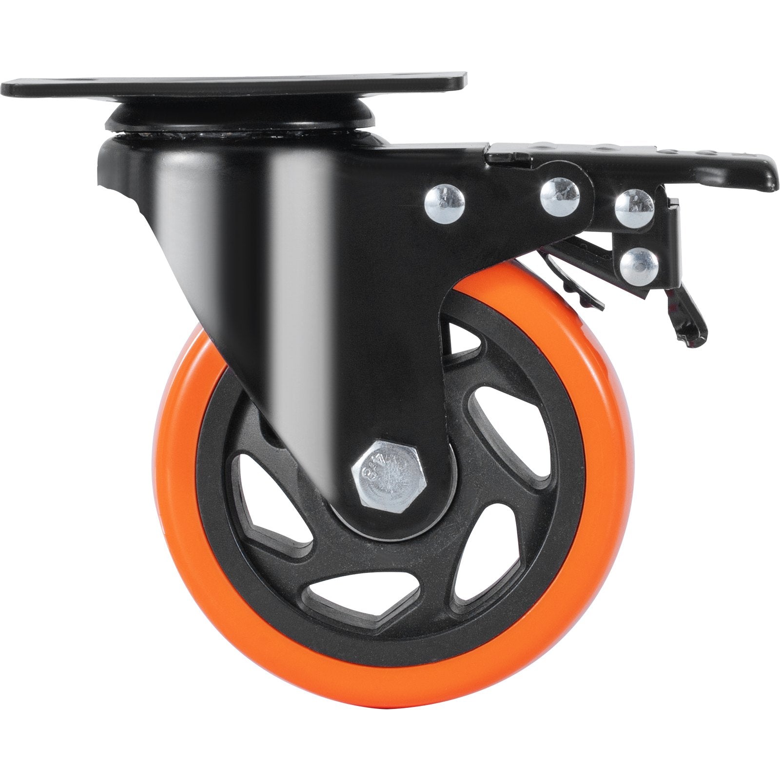 VEVOR Caster Wheels, 101.6 mm Swivel Plate Casters, Set of 4, with Security A/B Locking No Noise PVC Wheels, Heavy Duty 159 kg Load Capacity Per Caster, Non-Marking Wheels for Cart Furniture Workbench