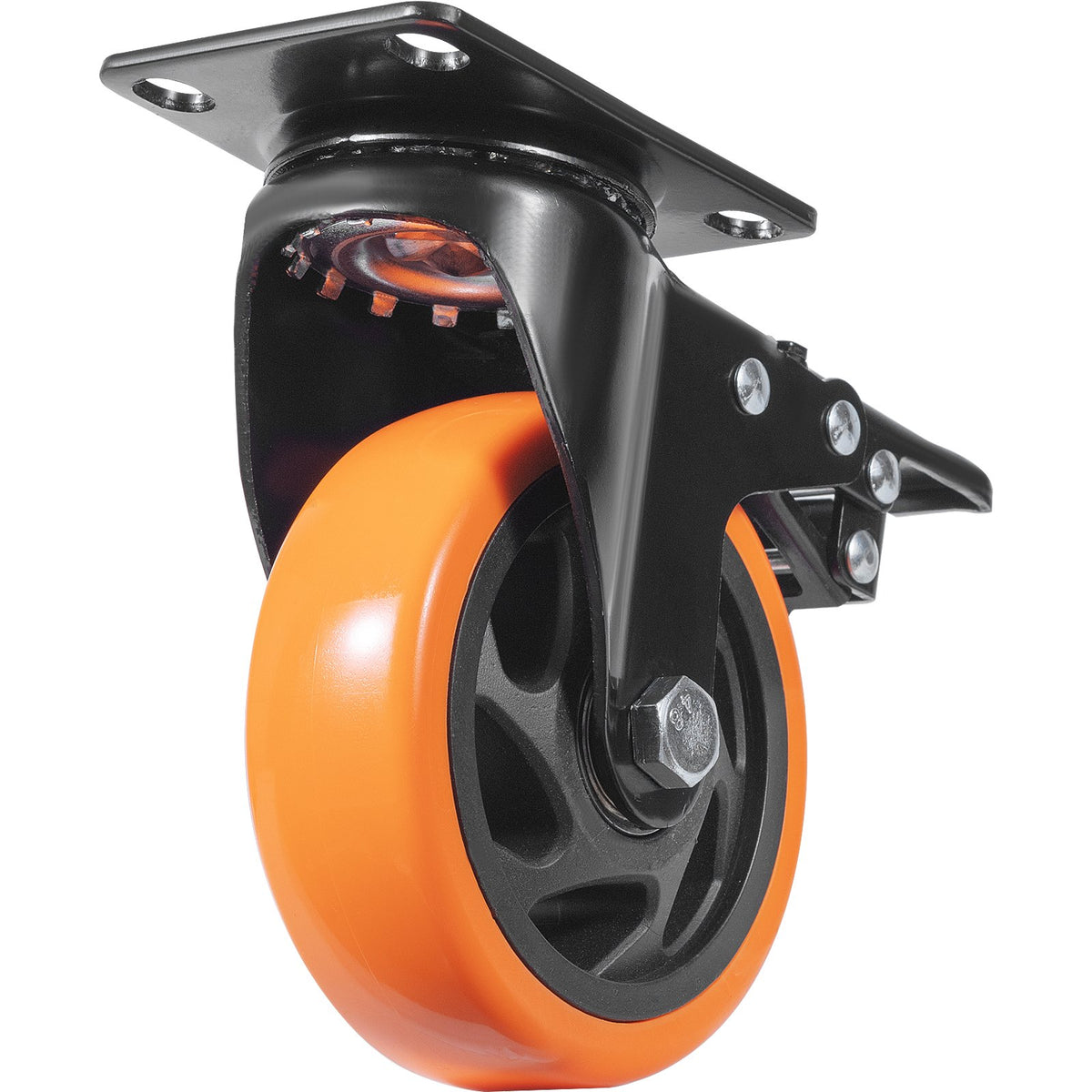 VEVOR Caster Wheels, 101.6 mm Swivel Plate Casters, Set of 4, with Security A/B Locking No Noise PVC Wheels, Heavy Duty 159 kg Load Capacity Per Caster, Non-Marking Wheels for Cart Furniture Workbench