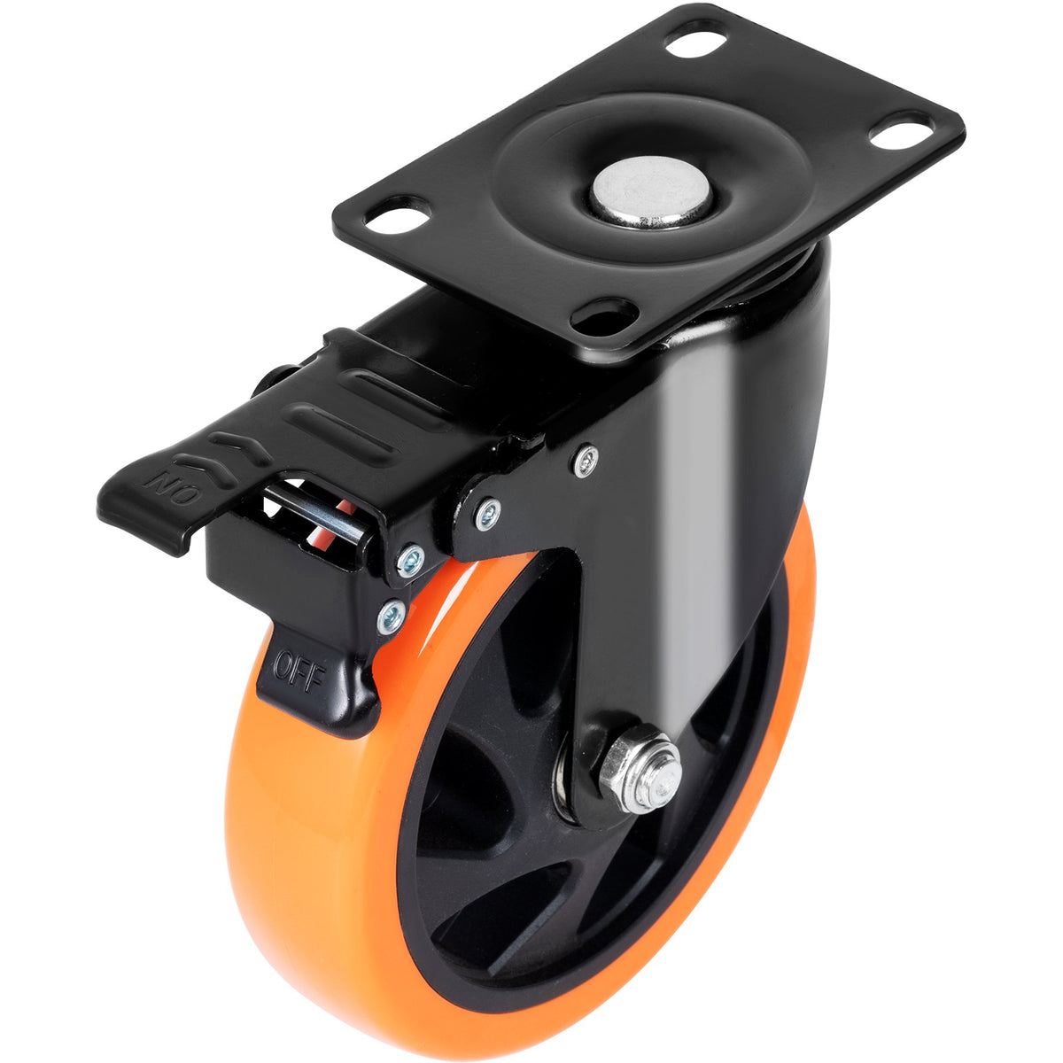 VEVOR Caster Wheels, 101.6 mm Swivel Plate Casters, Set of 4, with Security A/B Locking No Noise PVC Wheels, Heavy Duty 159 kg Load Capacity Per Caster, Non-Marking Wheels for Cart Furniture Workbench