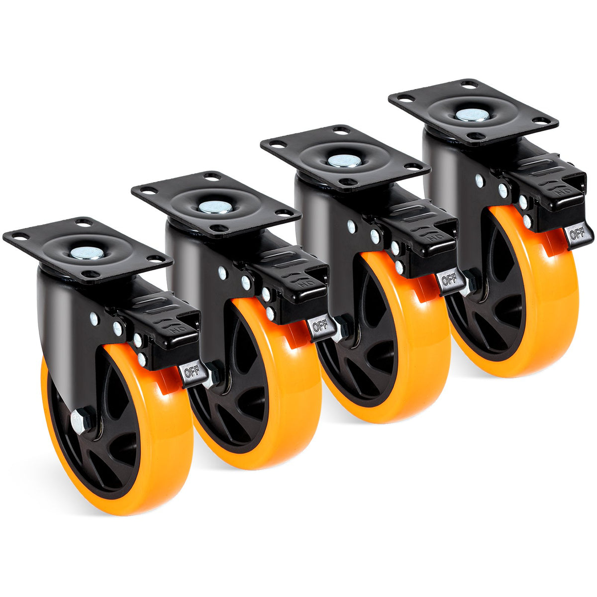 VEVOR Caster Wheels, 127 mm Swivel Plate Casters, Set of 4, with Security A/B Locking No Noise PVC Wheels, Heavy Duty 204 kg Load Capacity Per Caster, Non-Marking Wheels for Cart Furniture Workbench