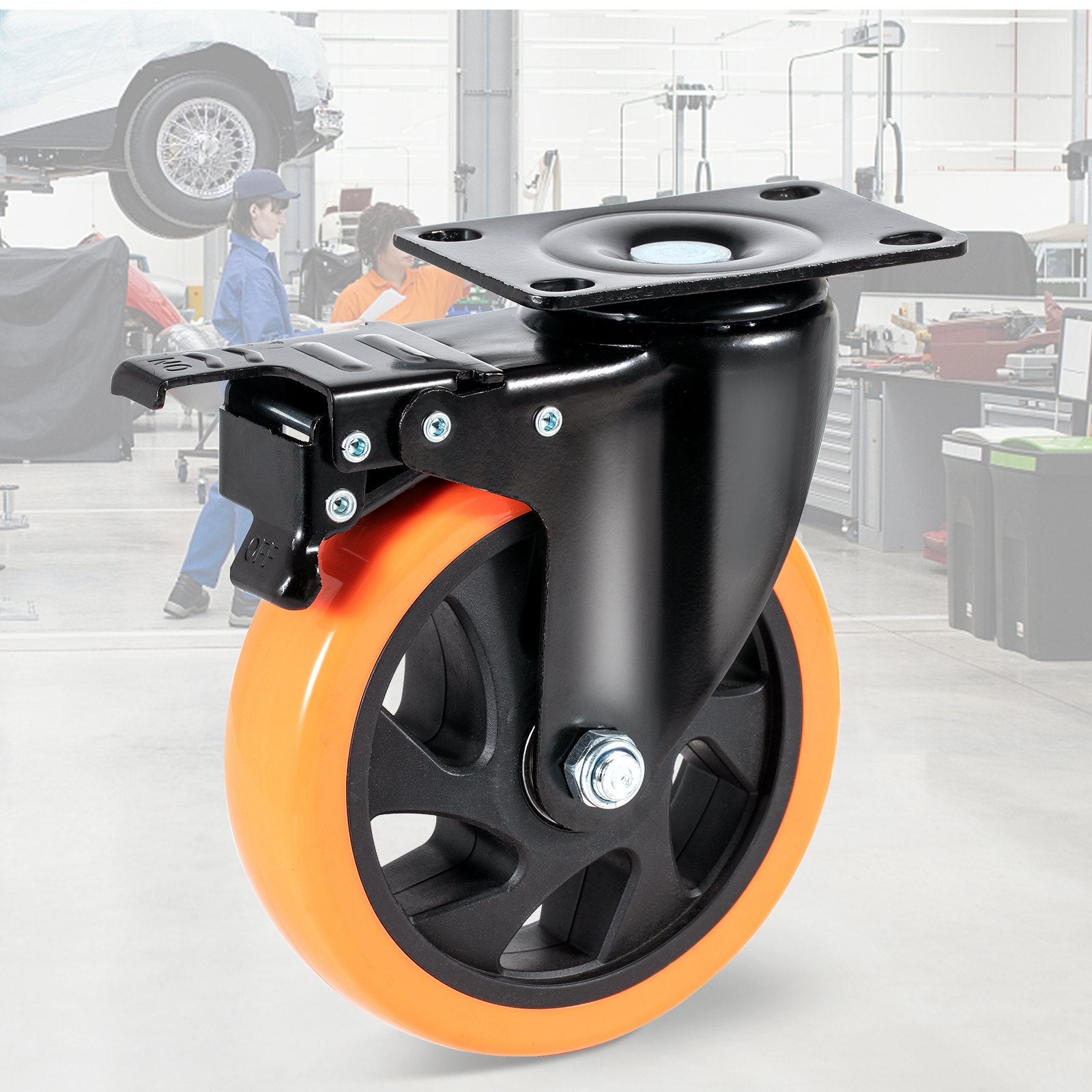VEVOR Caster Wheels, 127 mm Swivel Plate Casters, Set of 4, with Security A/B Locking No Noise PVC Wheels, Heavy Duty 204 kg Load Capacity Per Caster, Non-Marking Wheels for Cart Furniture Workbench