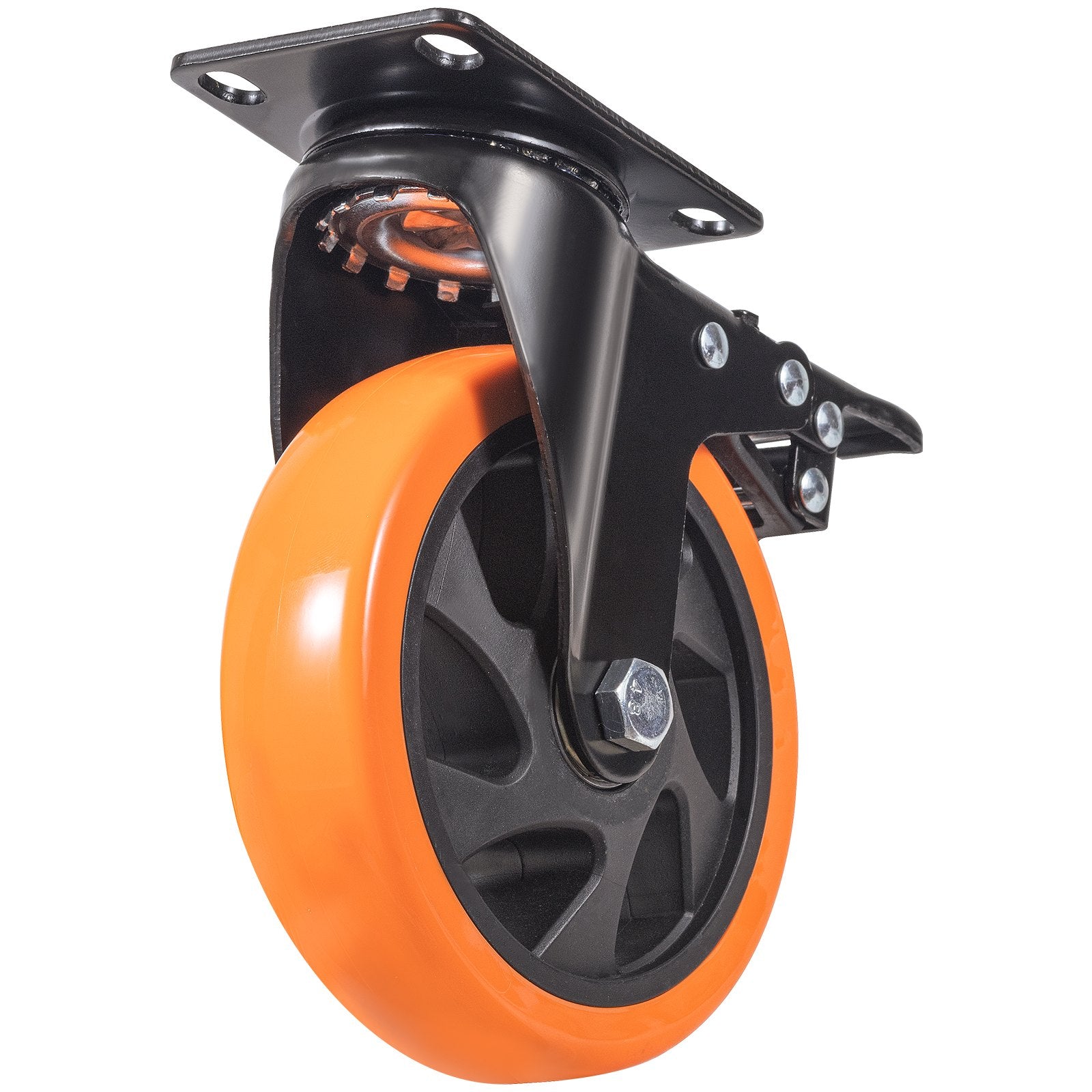 VEVOR Caster Wheels, 127 mm Swivel Plate Casters, Set of 4, with Security A/B Locking No Noise PVC Wheels, Heavy Duty 204 kg Load Capacity Per Caster, Non-Marking Wheels for Cart Furniture Workbench