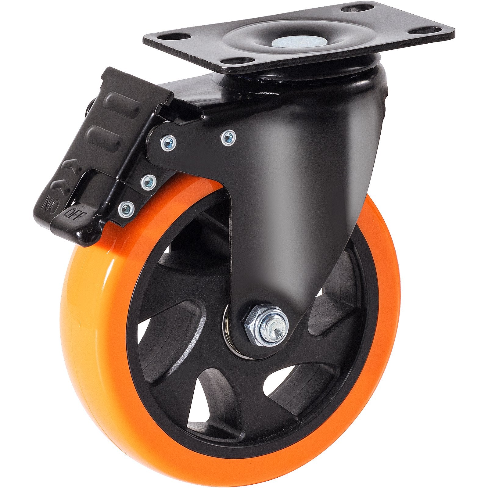 VEVOR Caster Wheels, 127 mm Swivel Plate Casters, Set of 4, with Security A/B Locking No Noise PVC Wheels, Heavy Duty 204 kg Load Capacity Per Caster, Non-Marking Wheels for Cart Furniture Workbench