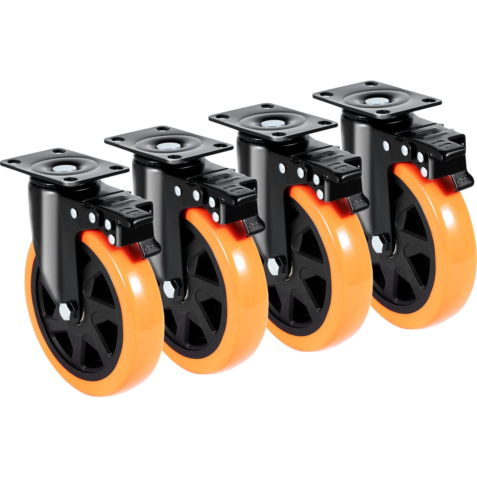 VEVOR Caster Wheels, 152.4 mm Swivel Plate Casters, Set of 4, with Security A/B Locking No Noise PVC Wheels, Heavy Duty 318 kg Load Capacity Per Caster, Non-Marking Wheels for Cart Furniture Workbench