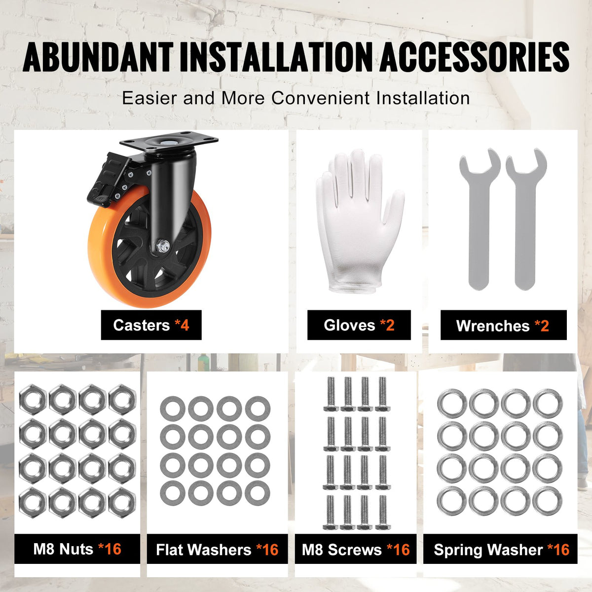 VEVOR Caster Wheels, 152.4 mm Swivel Plate Casters, Set of 4, with Security A/B Locking No Noise PVC Wheels, Heavy Duty 318 kg Load Capacity Per Caster, Non-Marking Wheels for Cart Furniture Workbench