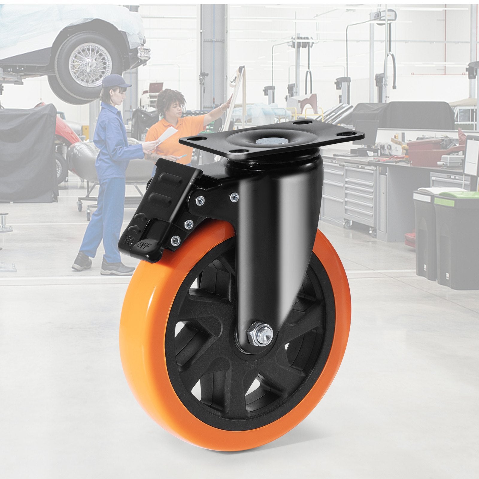 VEVOR Caster Wheels, 152.4 mm Swivel Plate Casters, Set of 4, with Security A/B Locking No Noise PVC Wheels, Heavy Duty 318 kg Load Capacity Per Caster, Non-Marking Wheels for Cart Furniture Workbench