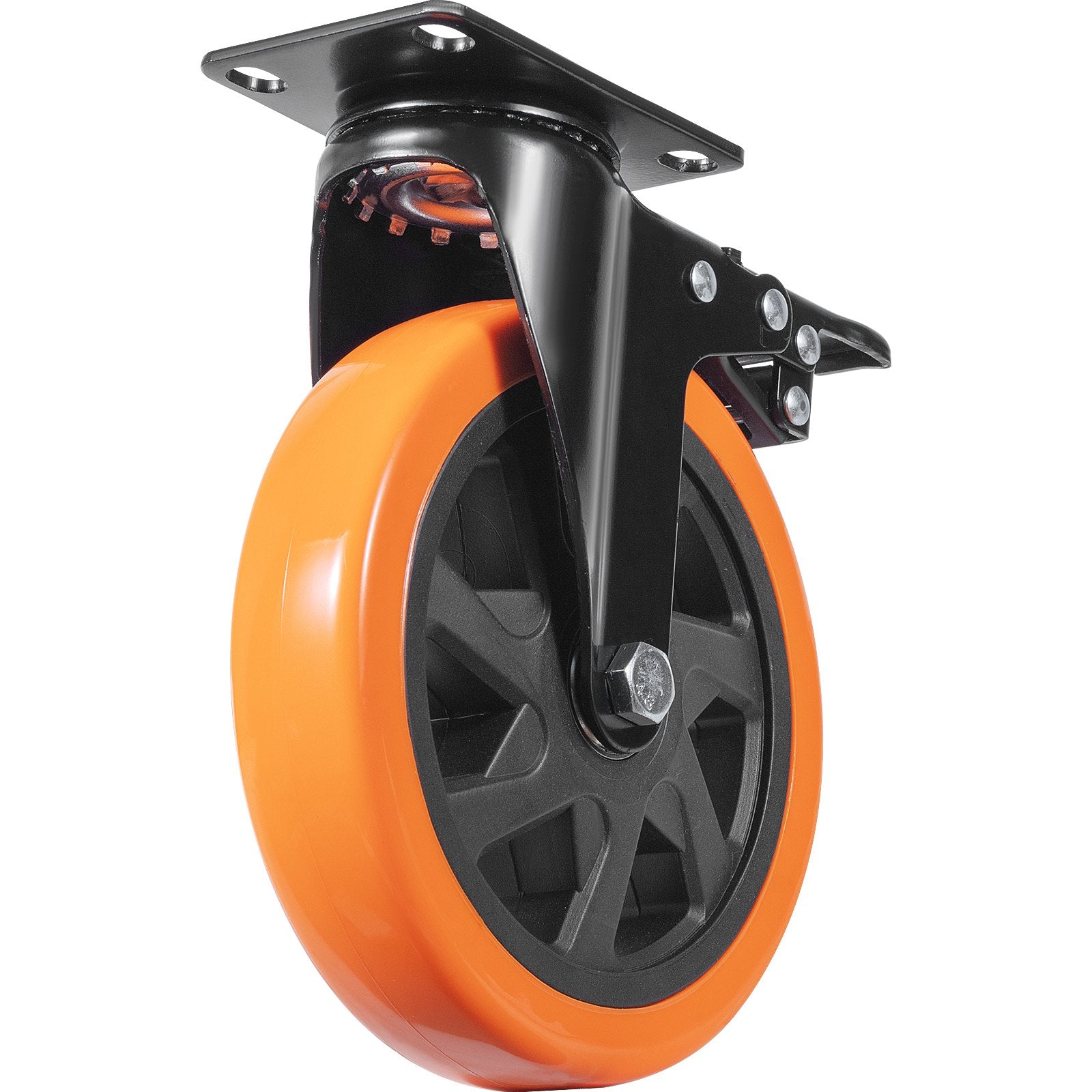 VEVOR Caster Wheels, 152.4 mm Swivel Plate Casters, Set of 4, with Security A/B Locking No Noise PVC Wheels, Heavy Duty 318 kg Load Capacity Per Caster, Non-Marking Wheels for Cart Furniture Workbench