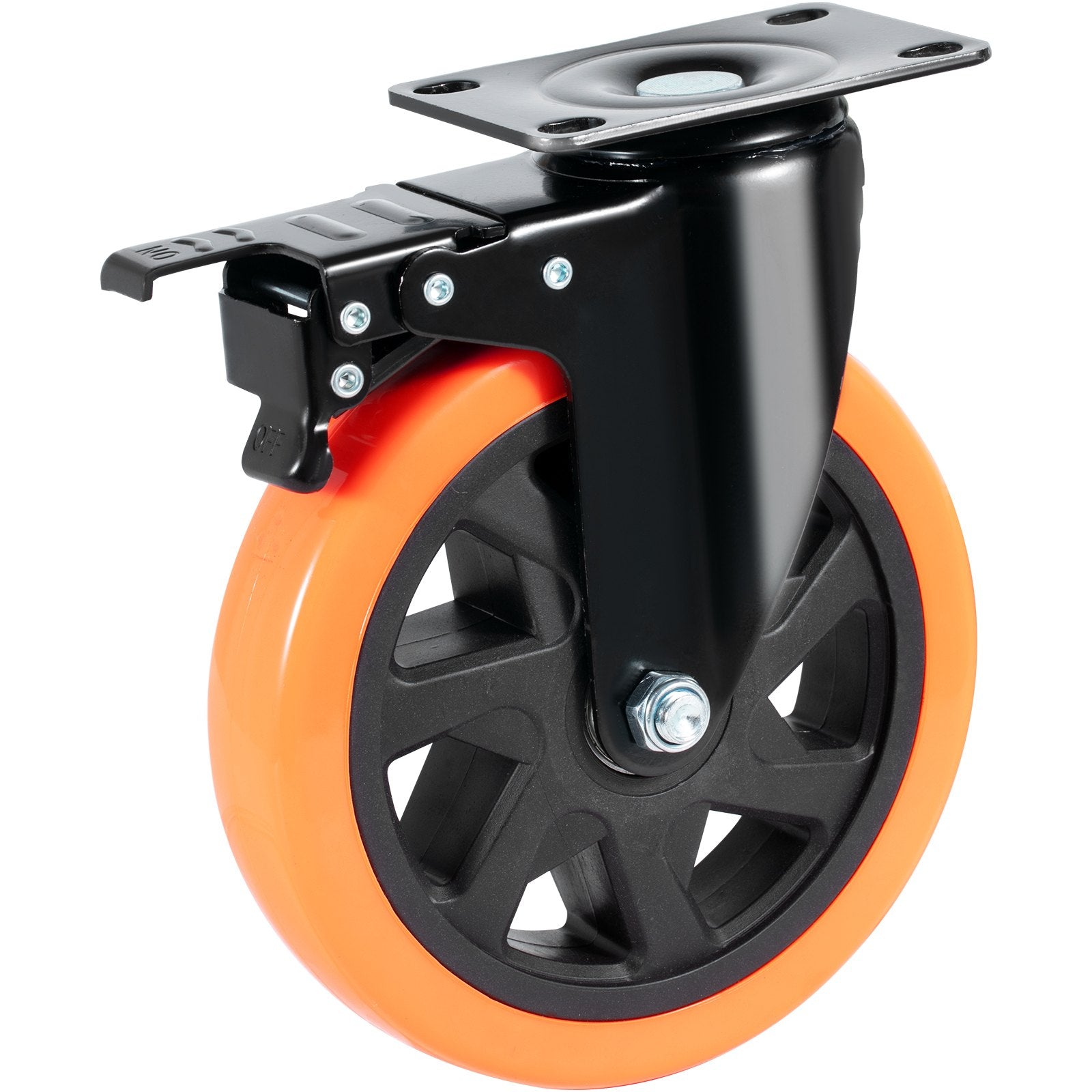 VEVOR Caster Wheels, 152.4 mm Swivel Plate Casters, Set of 4, with Security A/B Locking No Noise PVC Wheels, Heavy Duty 318 kg Load Capacity Per Caster, Non-Marking Wheels for Cart Furniture Workbench