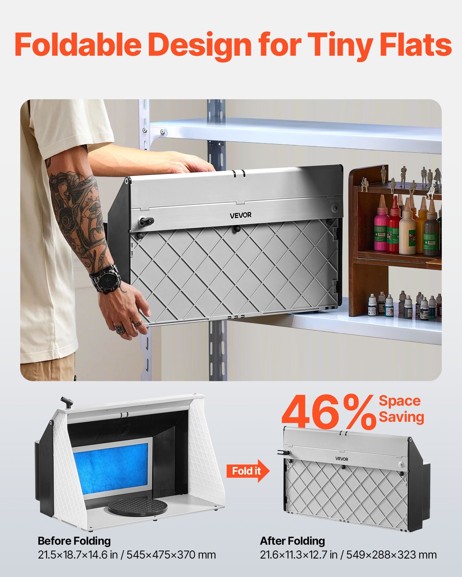 VEVOR Airbrush Spray Booth, Dual Fans, 545 x 475 x 370 mm, Portable Hobby Airbrush Paint Spray Booth Kit with 3 LED Lights and Exhaust Extension Hose, for Painting Models, Arts, Crafts, Cakes