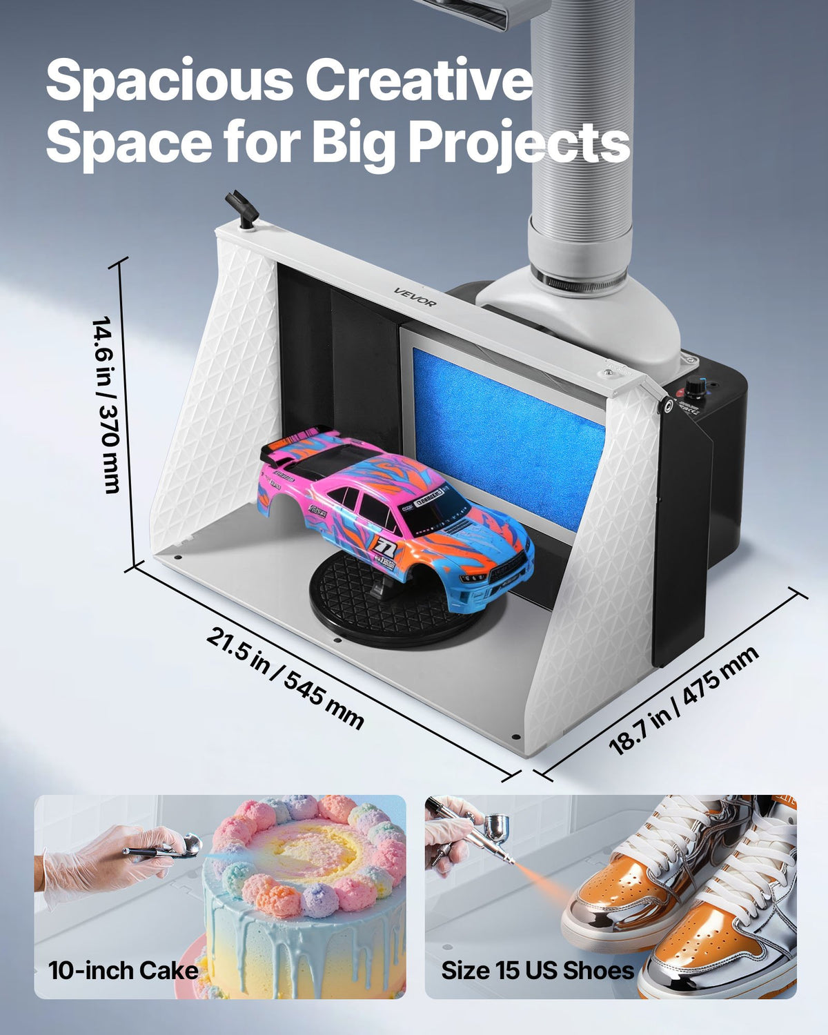 VEVOR Airbrush Spray Booth, Dual Fans, 545 x 475 x 370 mm, Portable Hobby Airbrush Paint Spray Booth Kit with 3 LED Lights and Exhaust Extension Hose, for Painting Models, Arts, Crafts, Cakes