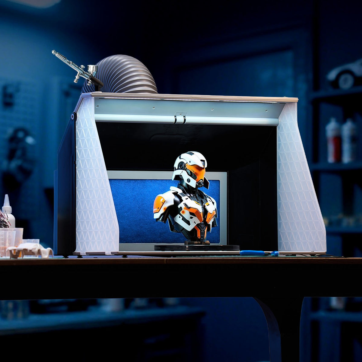 VEVOR Airbrush Spray Booth, Dual Fans, 545 x 475 x 370 mm, Portable Hobby Airbrush Paint Spray Booth Kit with 3 LED Lights and Exhaust Extension Hose, for Painting Models, Arts, Crafts, Cakes