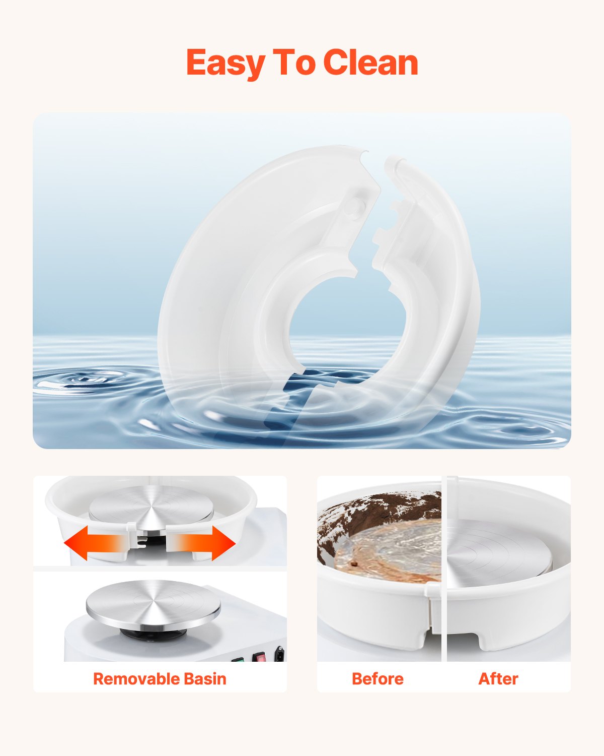 VEVOR Pottery Wheel, 28 cm Ceramic Wheel Forming Machine, 60-300 RPM Speed Adjustable Foot Pedal, Adjustable Lift Leg, Detachable Basin, Complete Tool Accessory Kit for Work Art Craft DIY, White