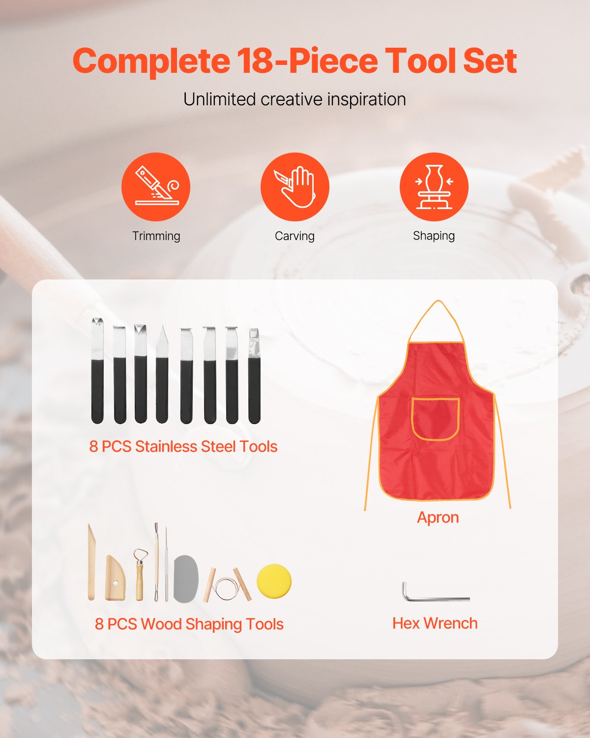 VEVOR Pottery Wheel, 28 cm Ceramic Wheel Forming Machine, 60-300 RPM Speed Adjustable Foot Pedal, Adjustable Lift Leg, Detachable Basin, Complete Tool Accessory Kit for Work Art Craft DIY, White