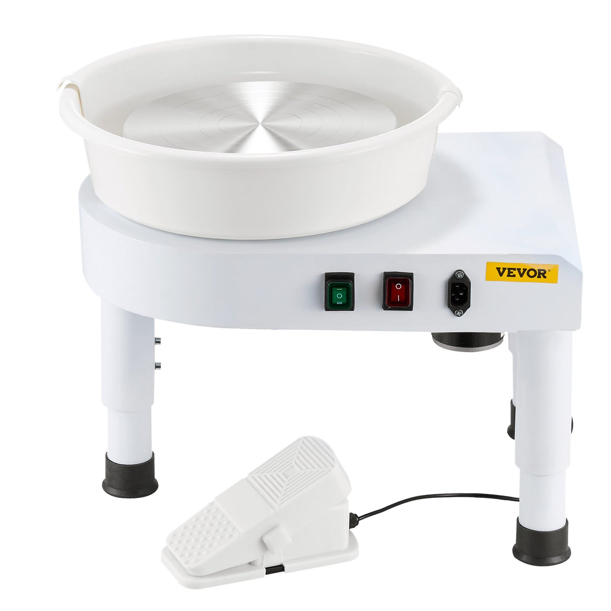 VEVOR Pottery Wheel, 28 cm Ceramic Wheel Forming Machine, 60-300 RPM Speed Adjustable Foot Pedal, Adjustable Lift Leg, Detachable Basin, Complete Tool Accessory Kit for Work Art Craft DIY, White