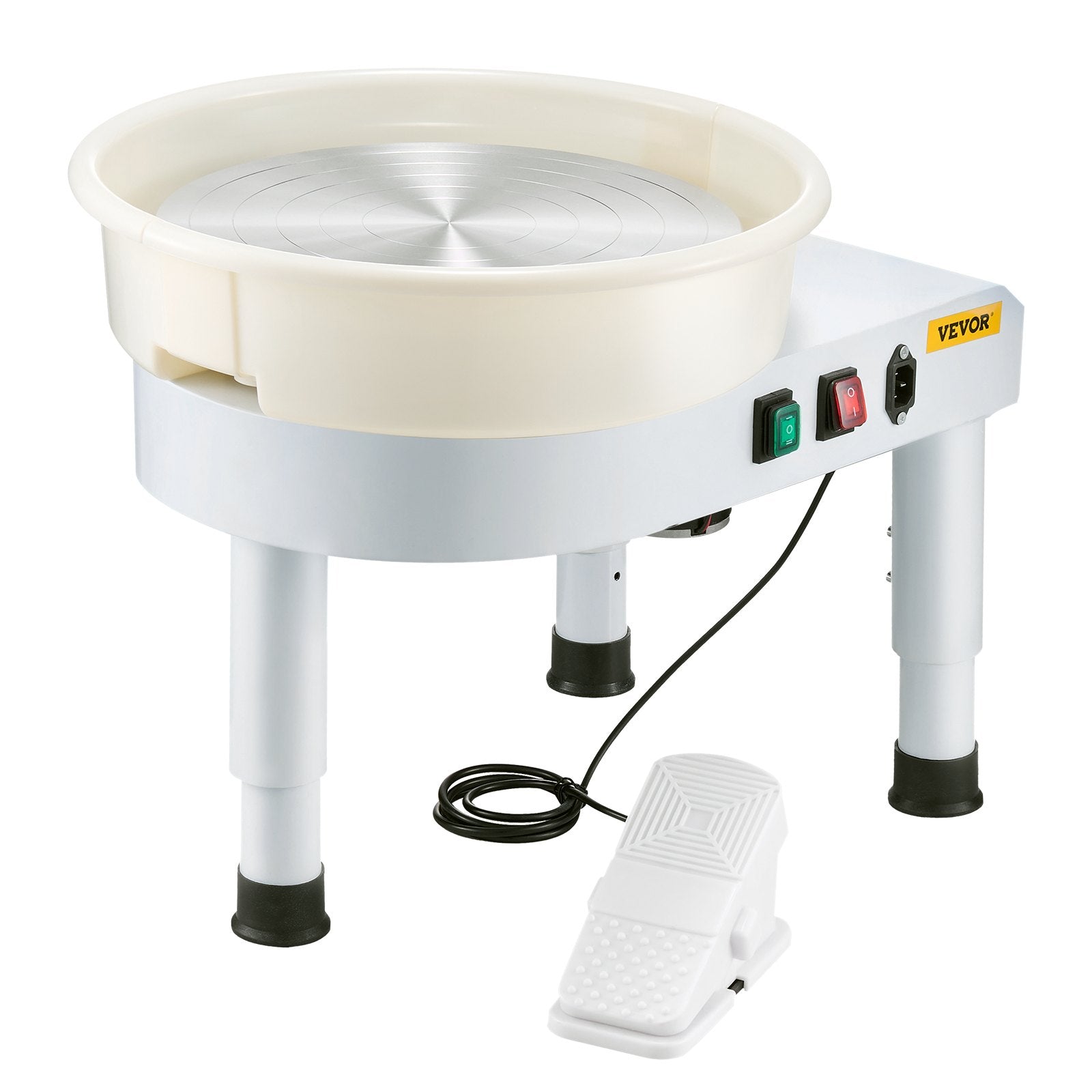VEVOR Pottery Wheel, 35 cm Ceramic Wheel Forming Machine, 60-300 RPM Speed Adjustable Foot Pedal, Adjustable Lift Leg, Detachable Basin, Complete Tool Accessory Kit for Work Art Craft DIY, White