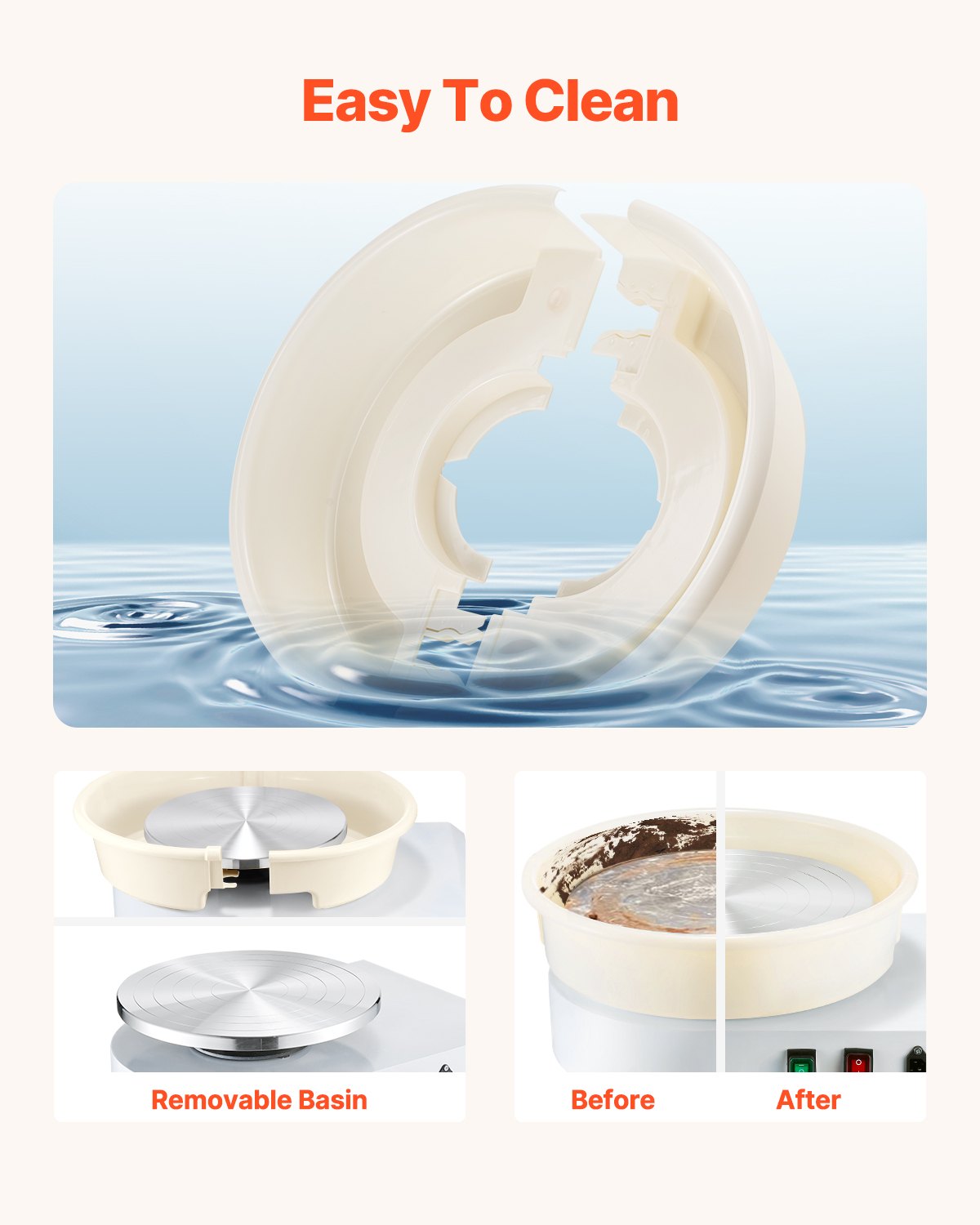 VEVOR Pottery Wheel, 35 cm Ceramic Wheel Forming Machine, 60-300 RPM Speed Adjustable Foot Pedal, Adjustable Lift Leg, Detachable Basin, Complete Tool Accessory Kit for Work Art Craft DIY, White