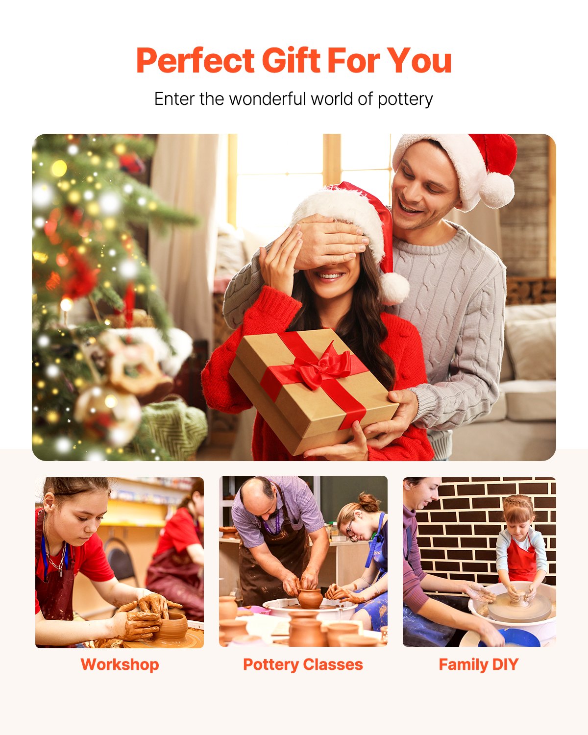 VEVOR Pottery Wheel, 35 cm Ceramic Wheel Forming Machine, 60-300 RPM Speed Adjustable Foot Pedal, Adjustable Lift Leg, Detachable Basin, Complete Tool Accessory Kit for Work Art Craft DIY, White