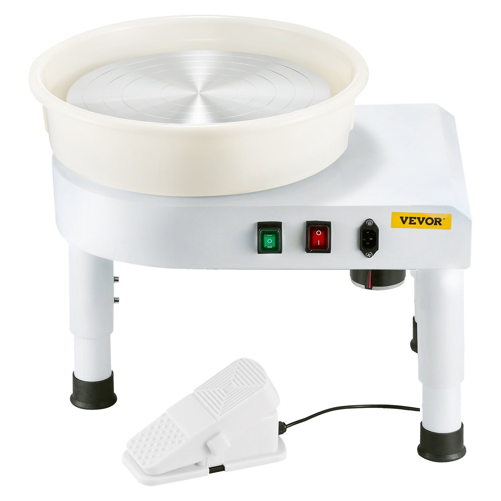 VEVOR Pottery Wheel, 35 cm Ceramic Wheel Forming Machine, 60-300 RPM Speed Adjustable Foot Pedal, Adjustable Lift Leg, Detachable Basin, Complete Tool Accessory Kit for Work Art Craft DIY, White