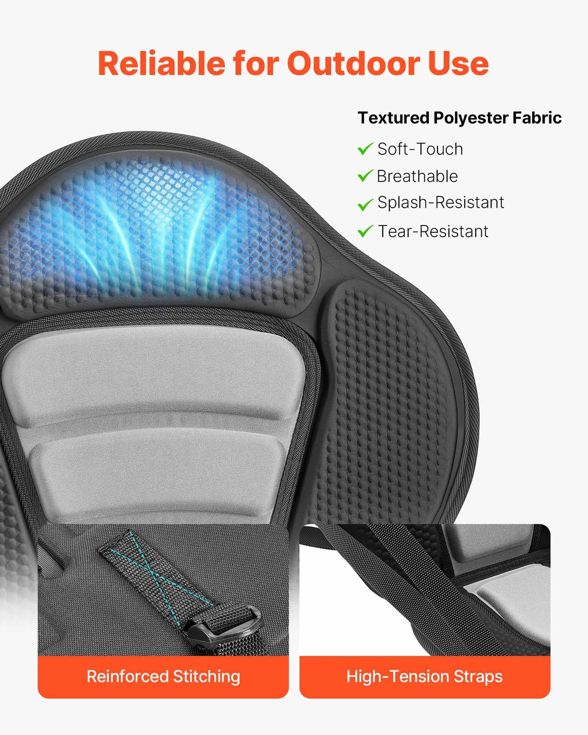 Kayak Seat, 1 Pack 12 mm Thick, Universal Paddle Board Seat with Back Support, Sit-on-Top Soft Padded Cushion with Storage Bag & Adjustable Straps for SUP, Canoe, Fishing Boat, Inflatable Kayak