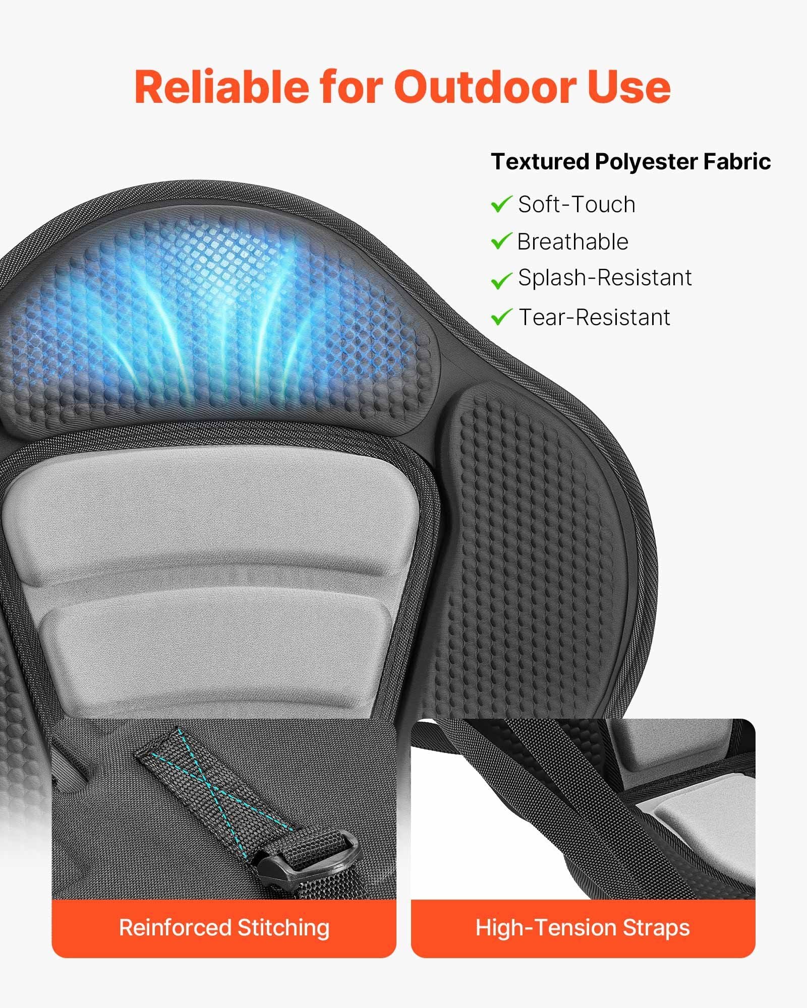 Kayak Seat, 1 Pack 12 mm Thick, Universal Paddle Board Seat with Back Support, Sit-on-Top Soft Padded Cushion with Storage Bag & Adjustable Straps for SUP, Canoe, Fishing Boat, Inflatable Kayak