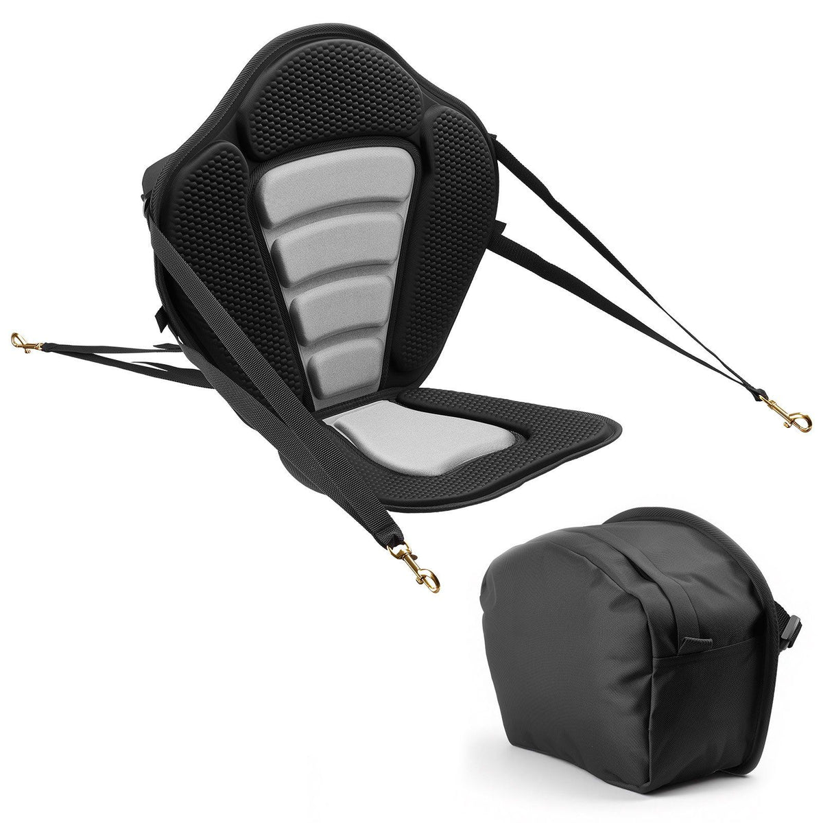 Kayak Seat, 1 Pack 12 mm Thick, Universal Paddle Board Seat with Back Support, Sit-on-Top Soft Padded Cushion with Storage Bag & Adjustable Straps for SUP, Canoe, Fishing Boat, Inflatable Kayak