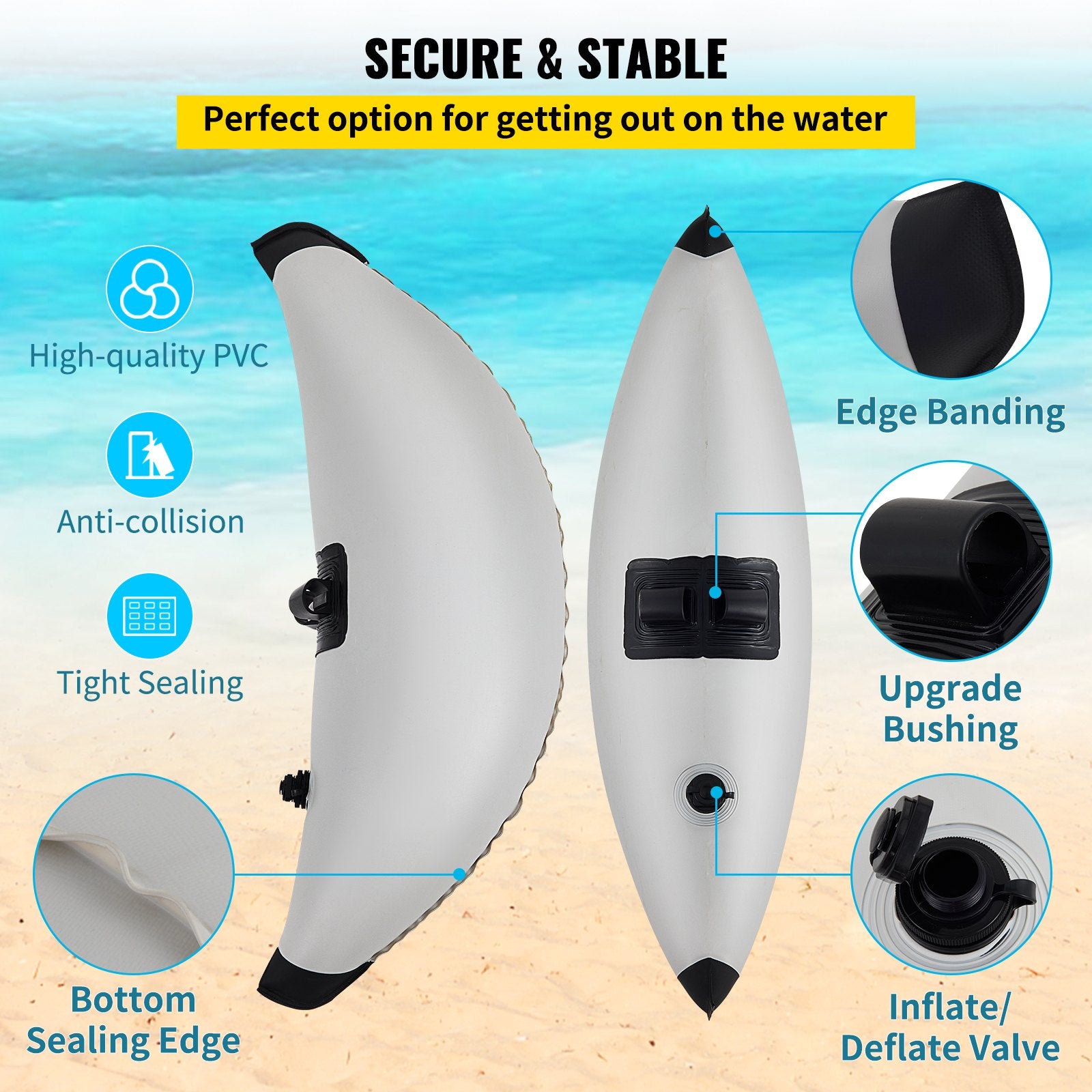 VEVOR Kayak Outrigger Stabilizer Inflatable Outrigger Float 2PCS PVC w/ Arms Rod