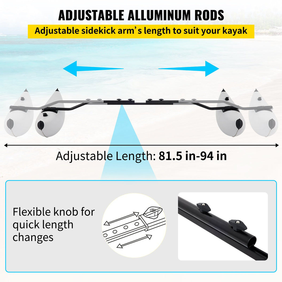 VEVOR Kayak Outrigger Stabilizer Inflatable Outrigger Float 2PCS PVC w/ Arms Rod