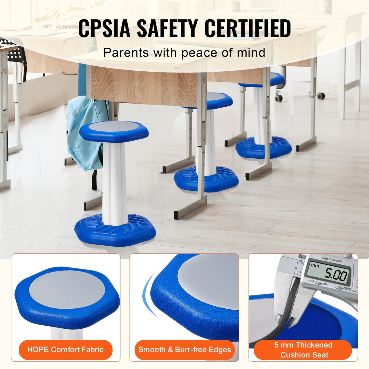 Kids Wobble Chair, Active Chair with Sponge Cushion, Wobble Stool Improves Focus, Posture and Calm Children, Ideal for Schools and Home, Age 7-14, Blue